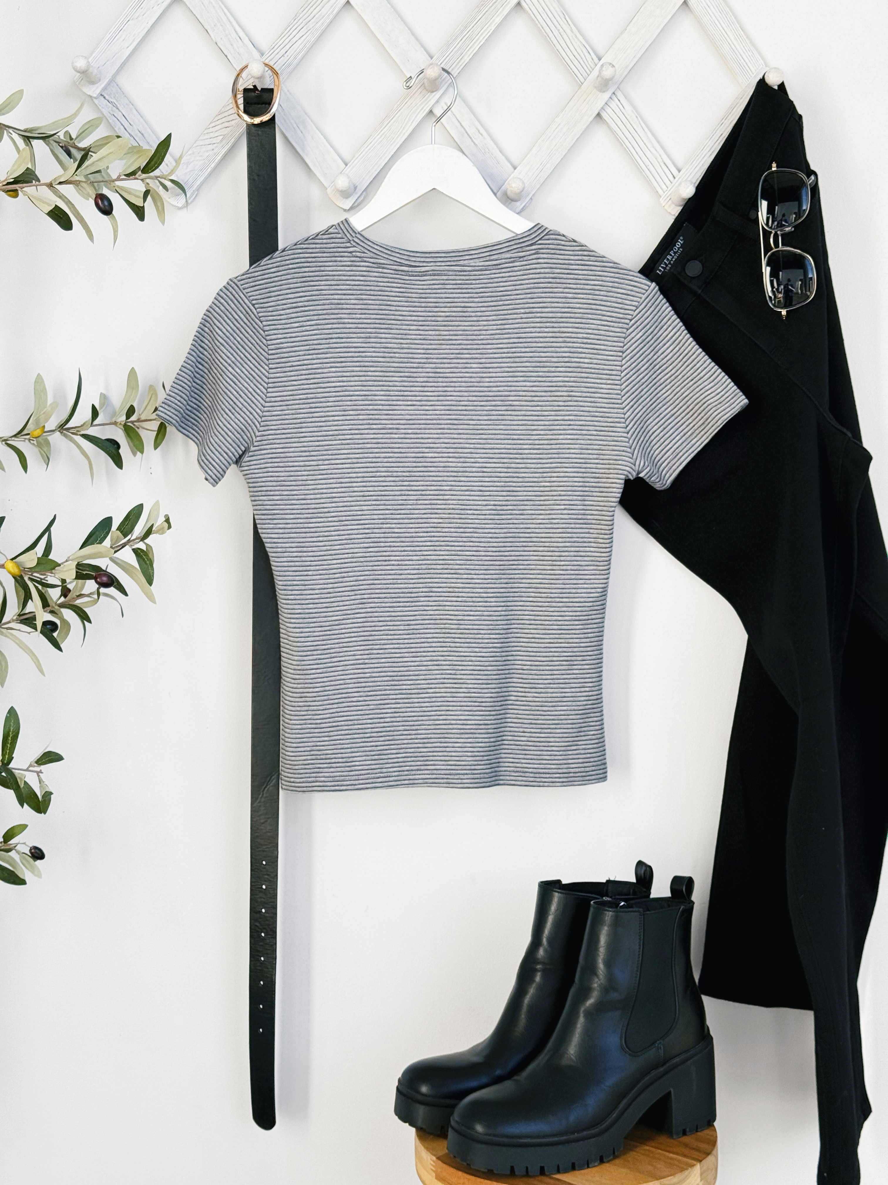 Josie Stripe Tee - GREY