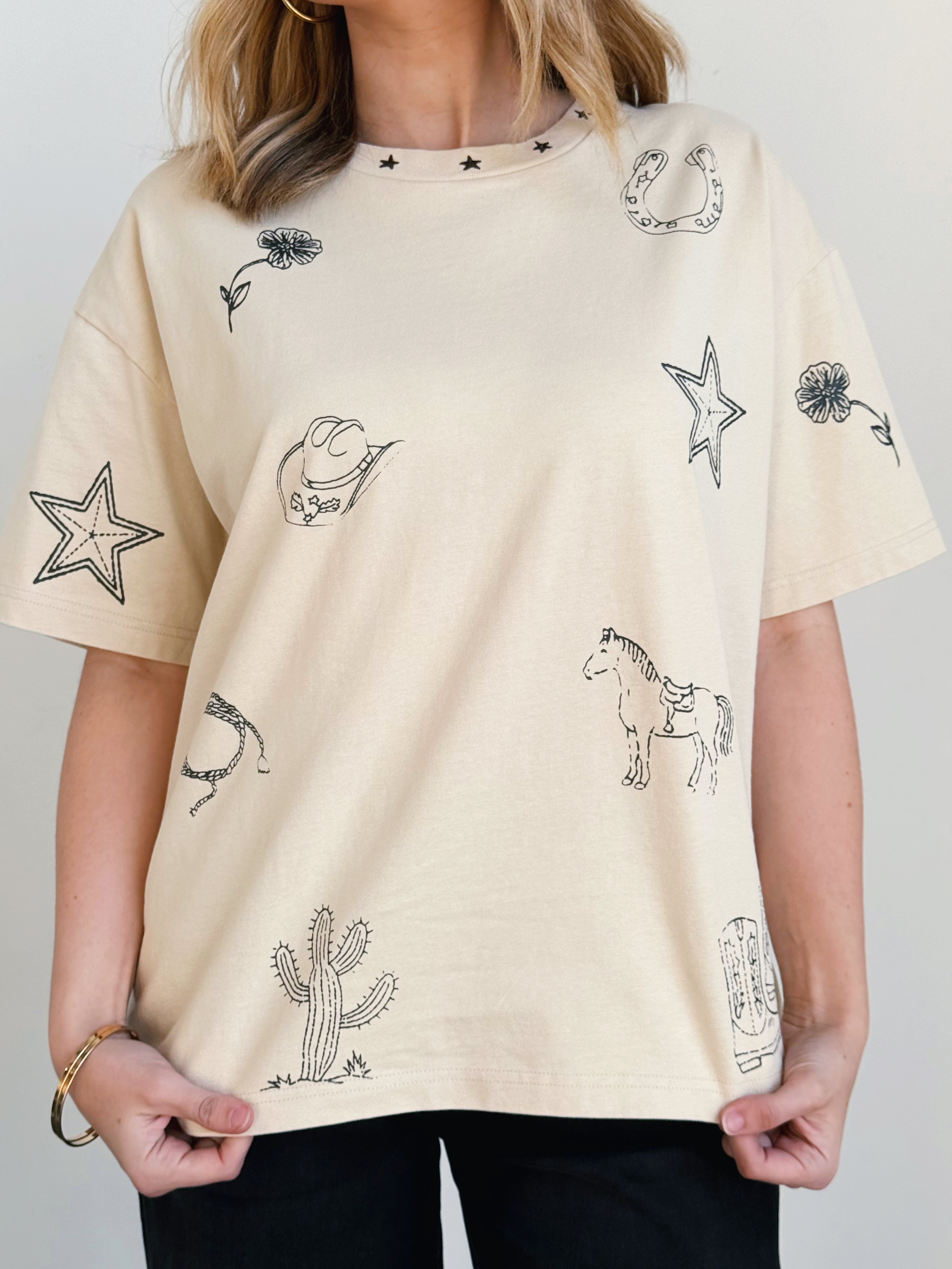 Western Wishes Graphic Tee - BONE