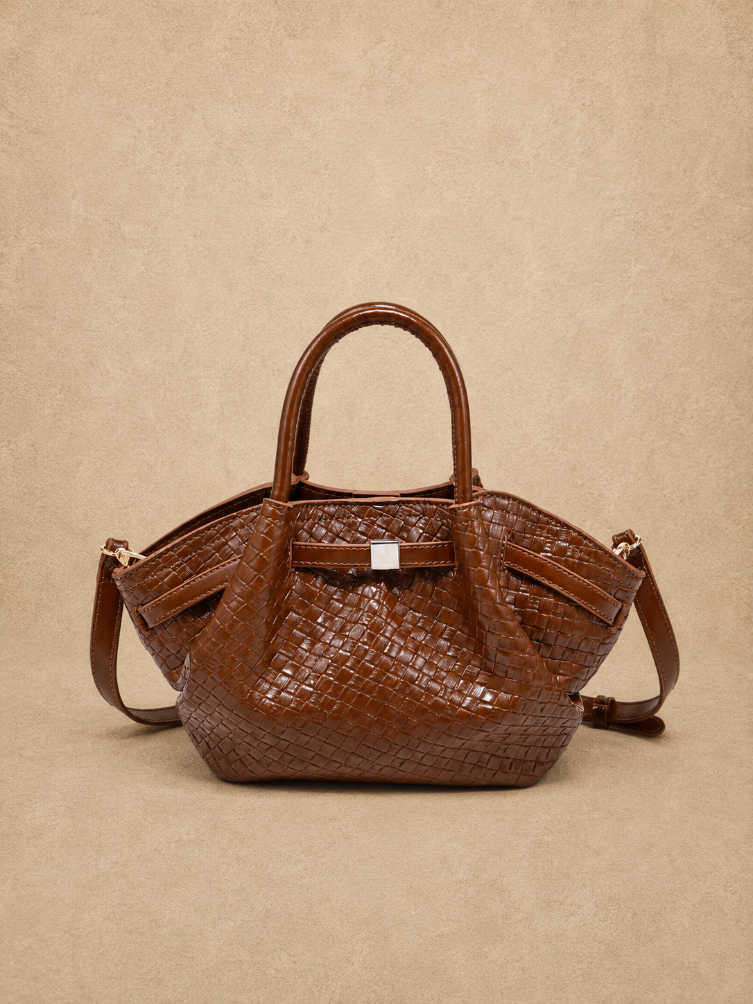 Selena Woven Tote Bag - COGNAC