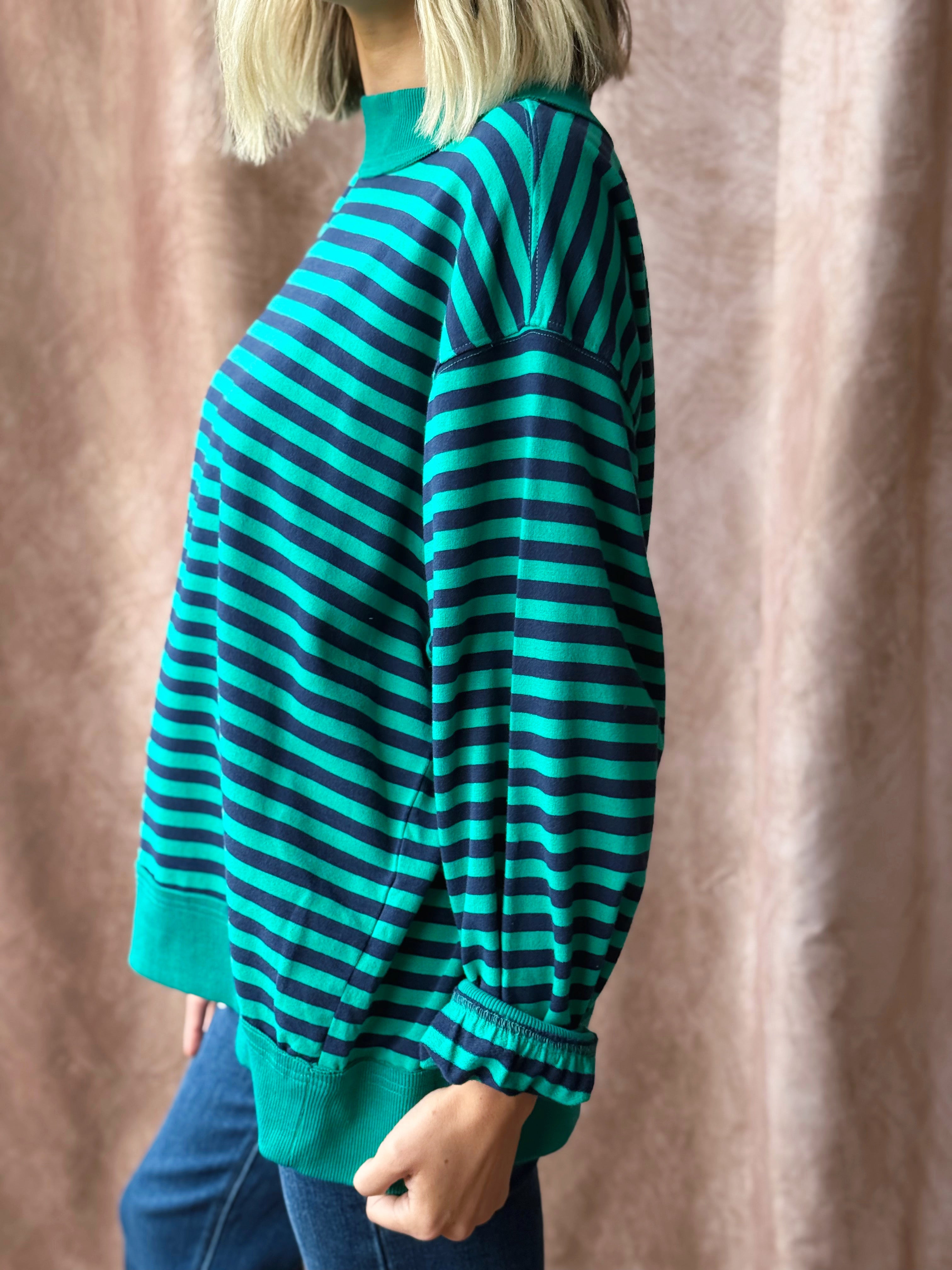 Happy Stripe Pullover - EMERALD/NAVY