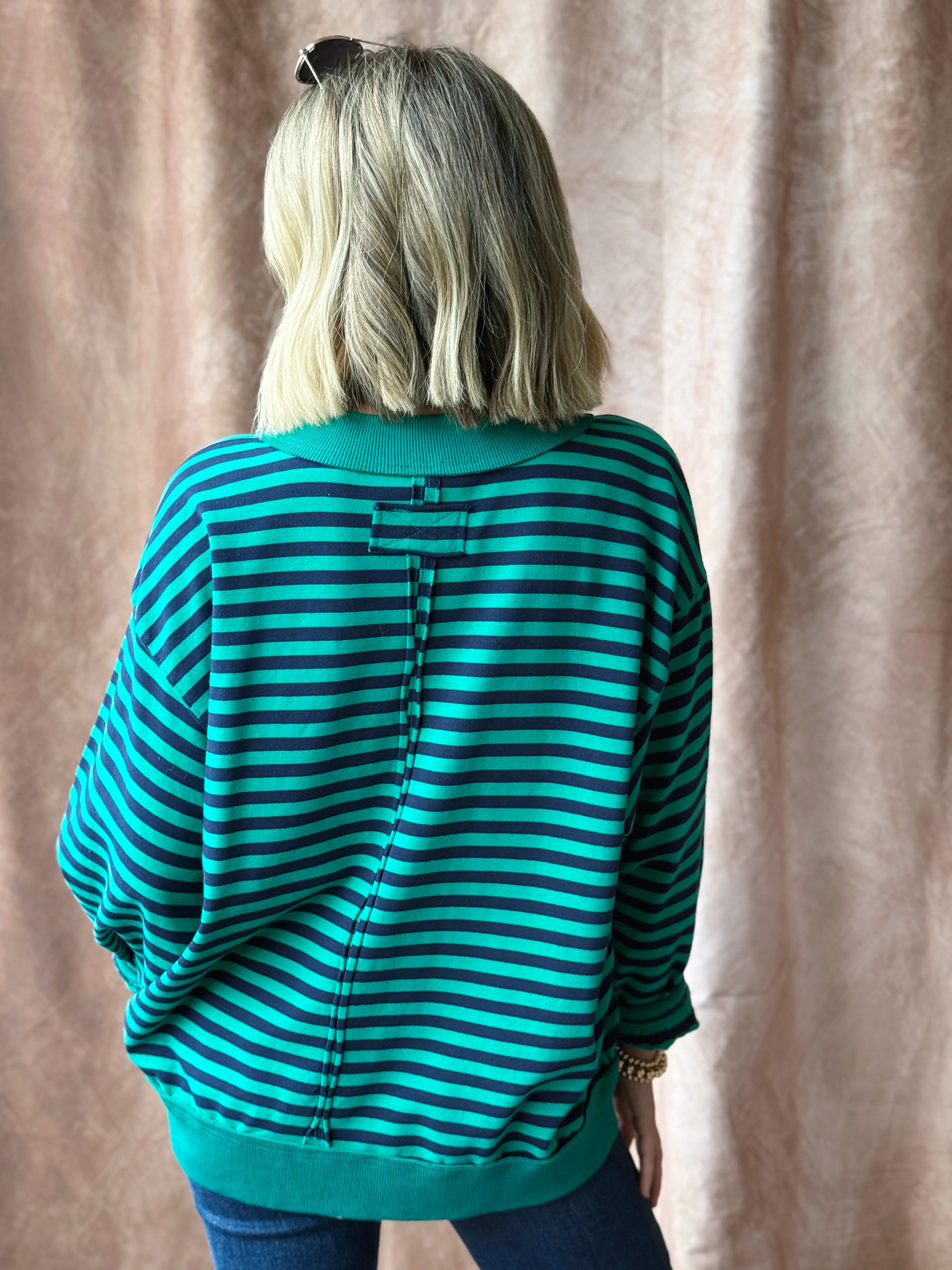 Happy Stripe Pullover - EMERALD/NAVY