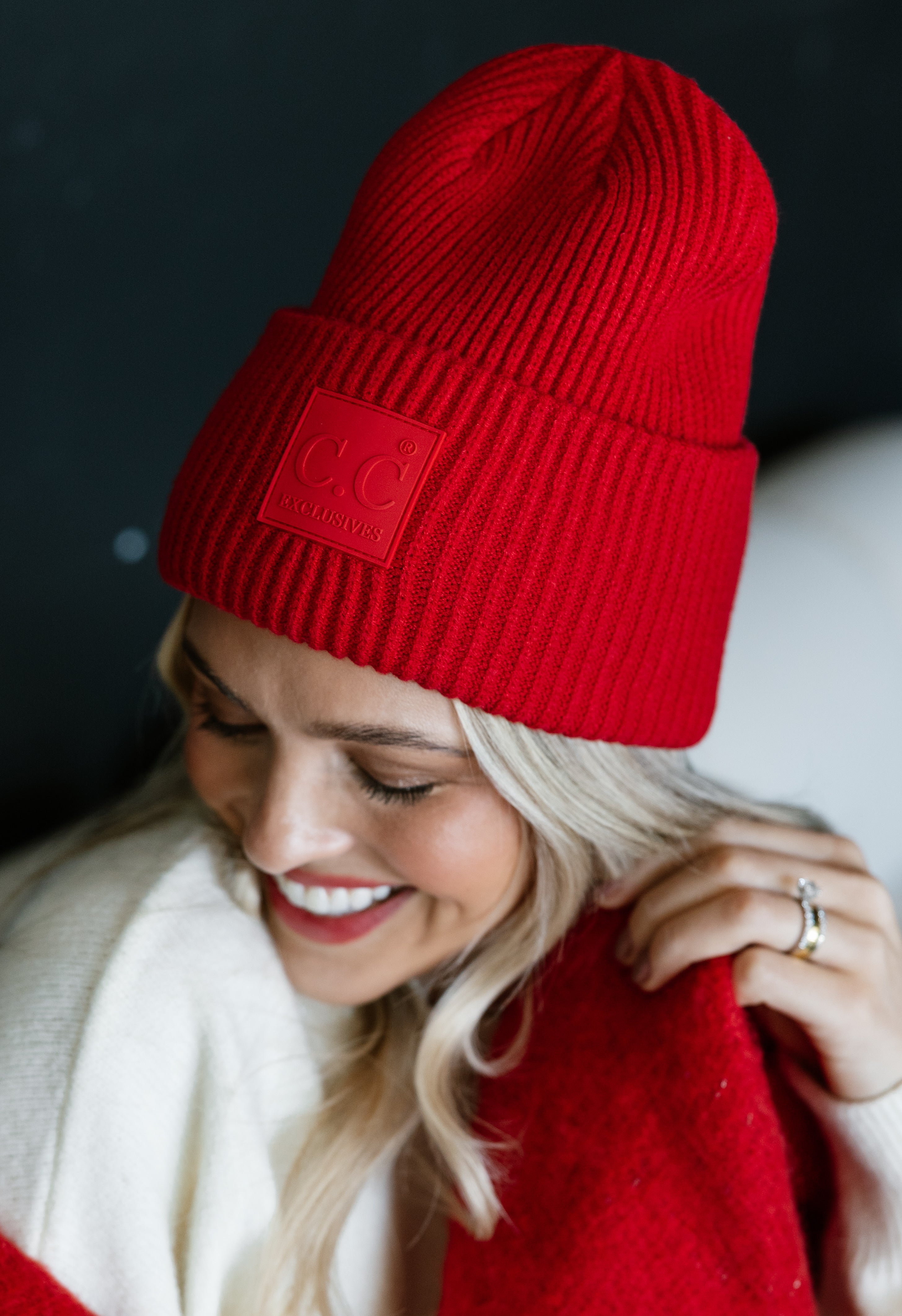 Ribbed Cuffed Beanie - RED