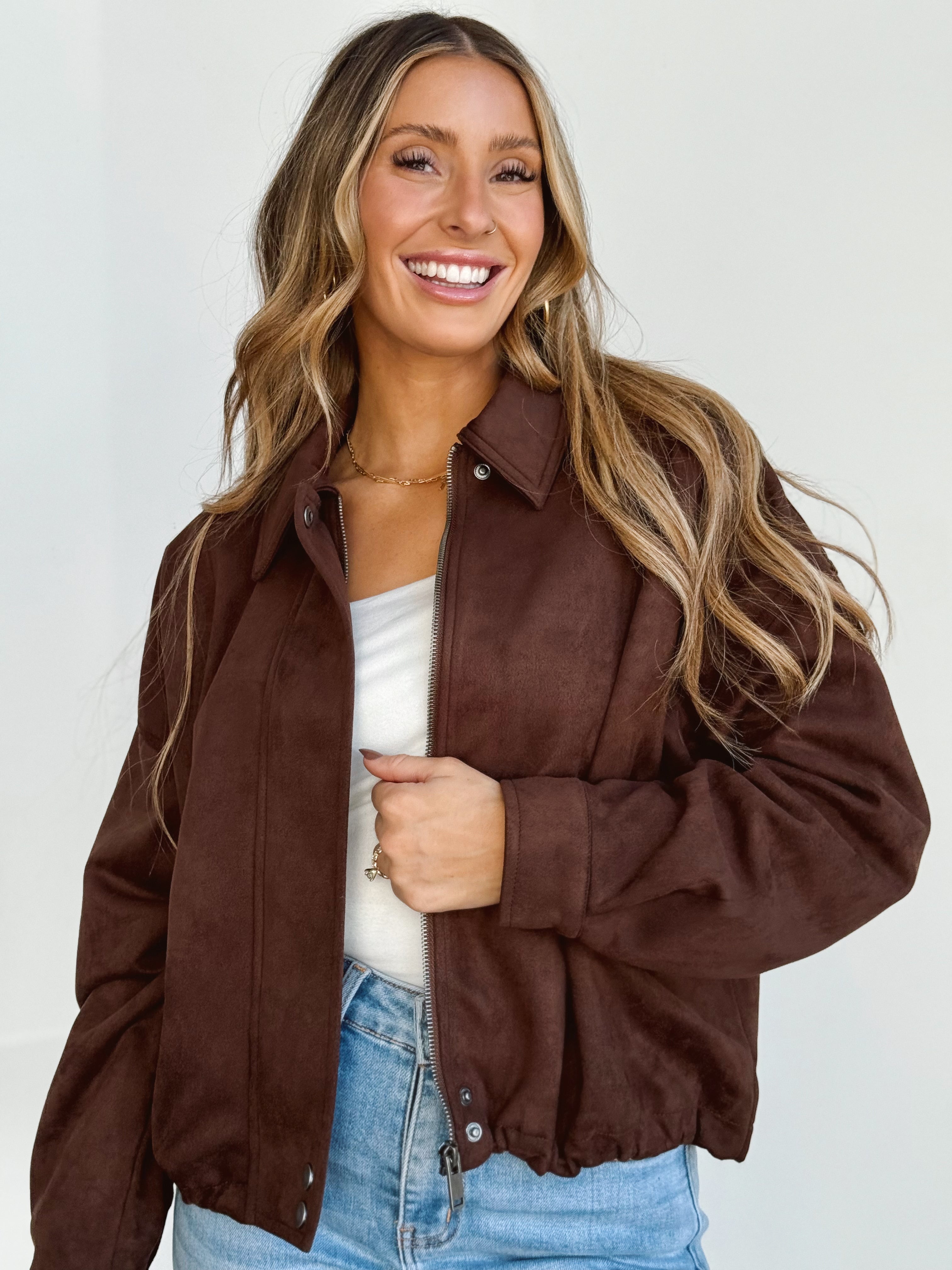 Lara Suede Jacket - CHOCOLATE BROWN