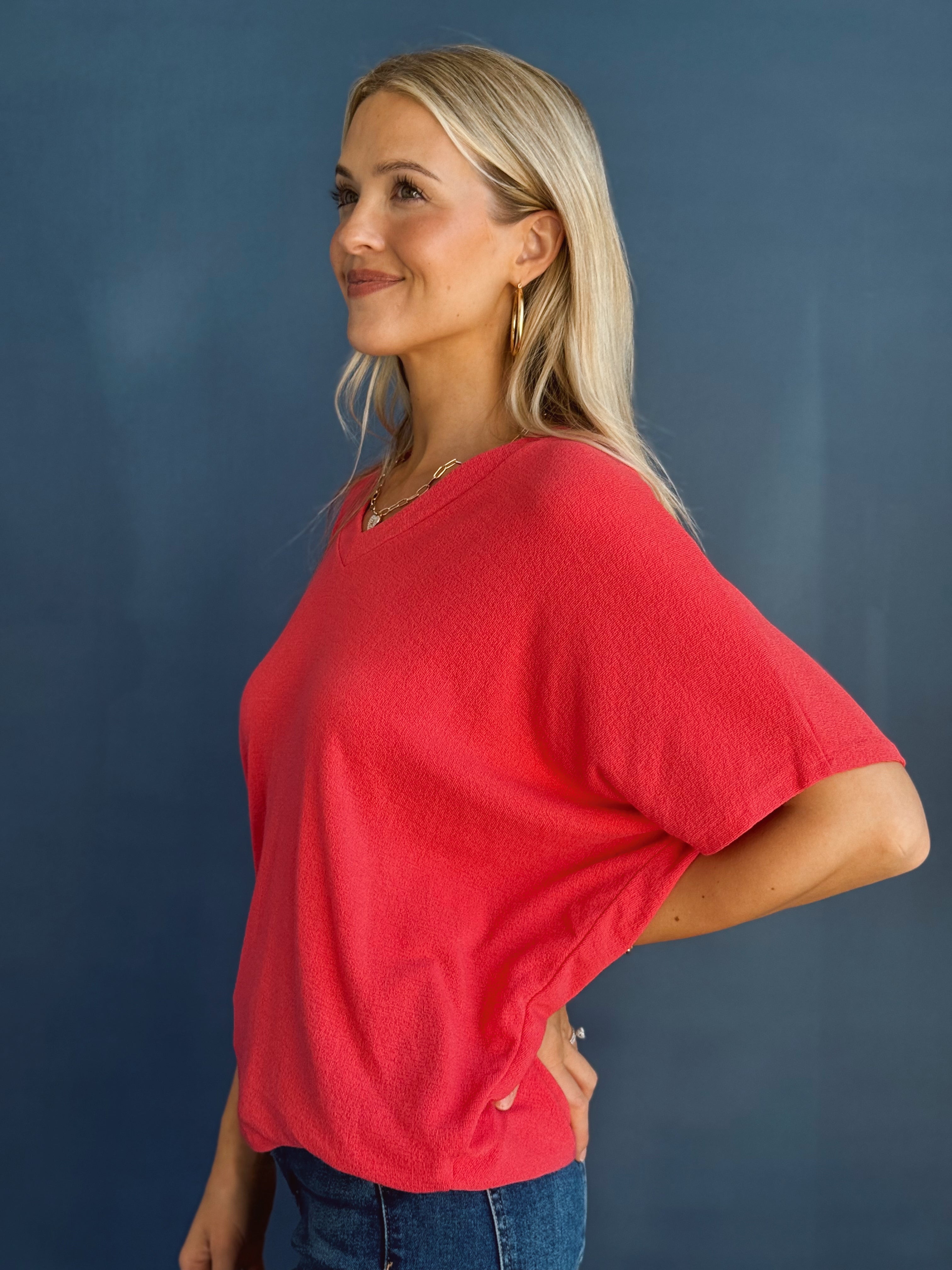 Lori V-Neck Tee - VIVA MAGENTA