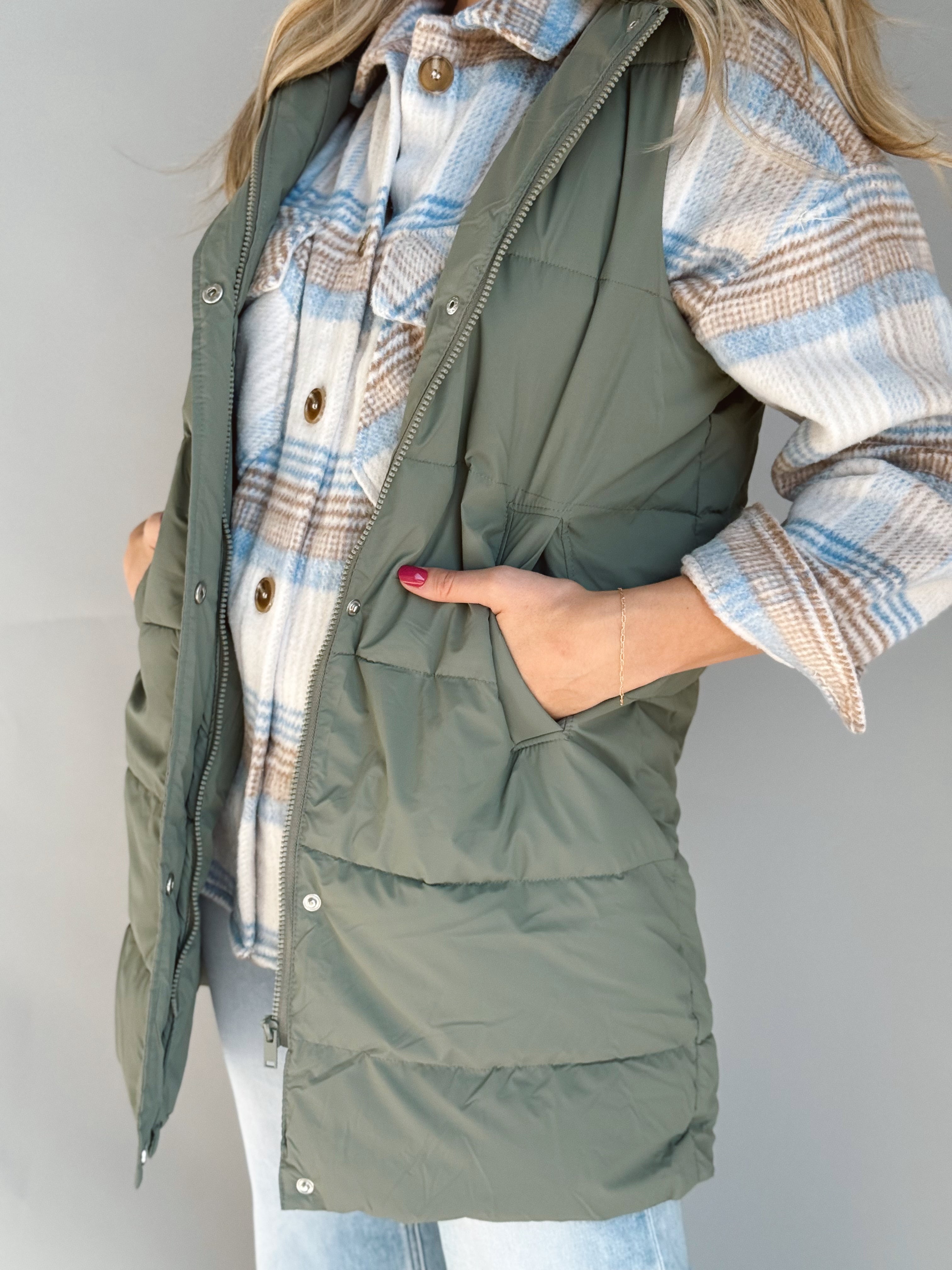 Americano Puffer Vest - OLIVE