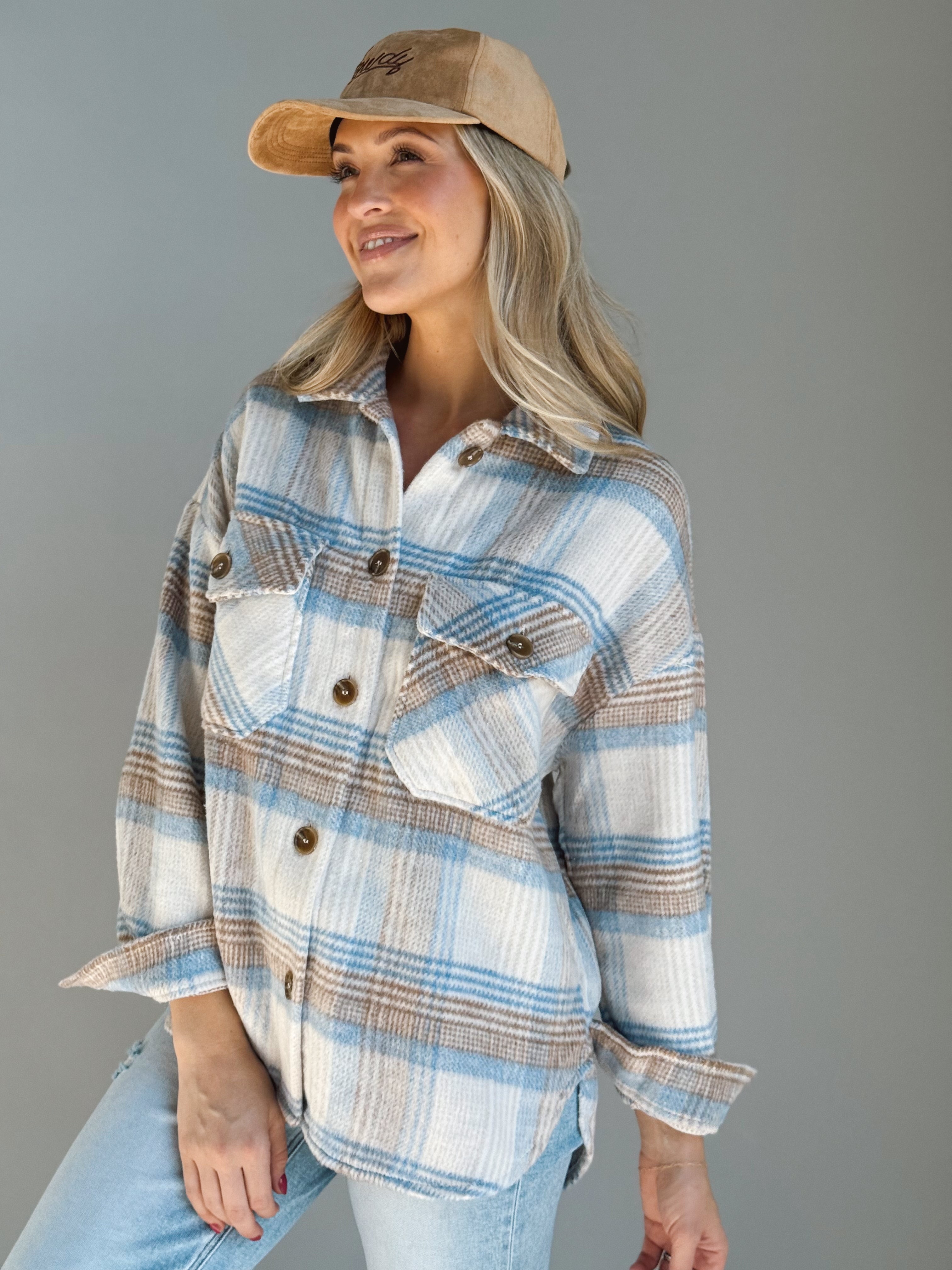 Campfire Shacket - TAUPE/BLUE