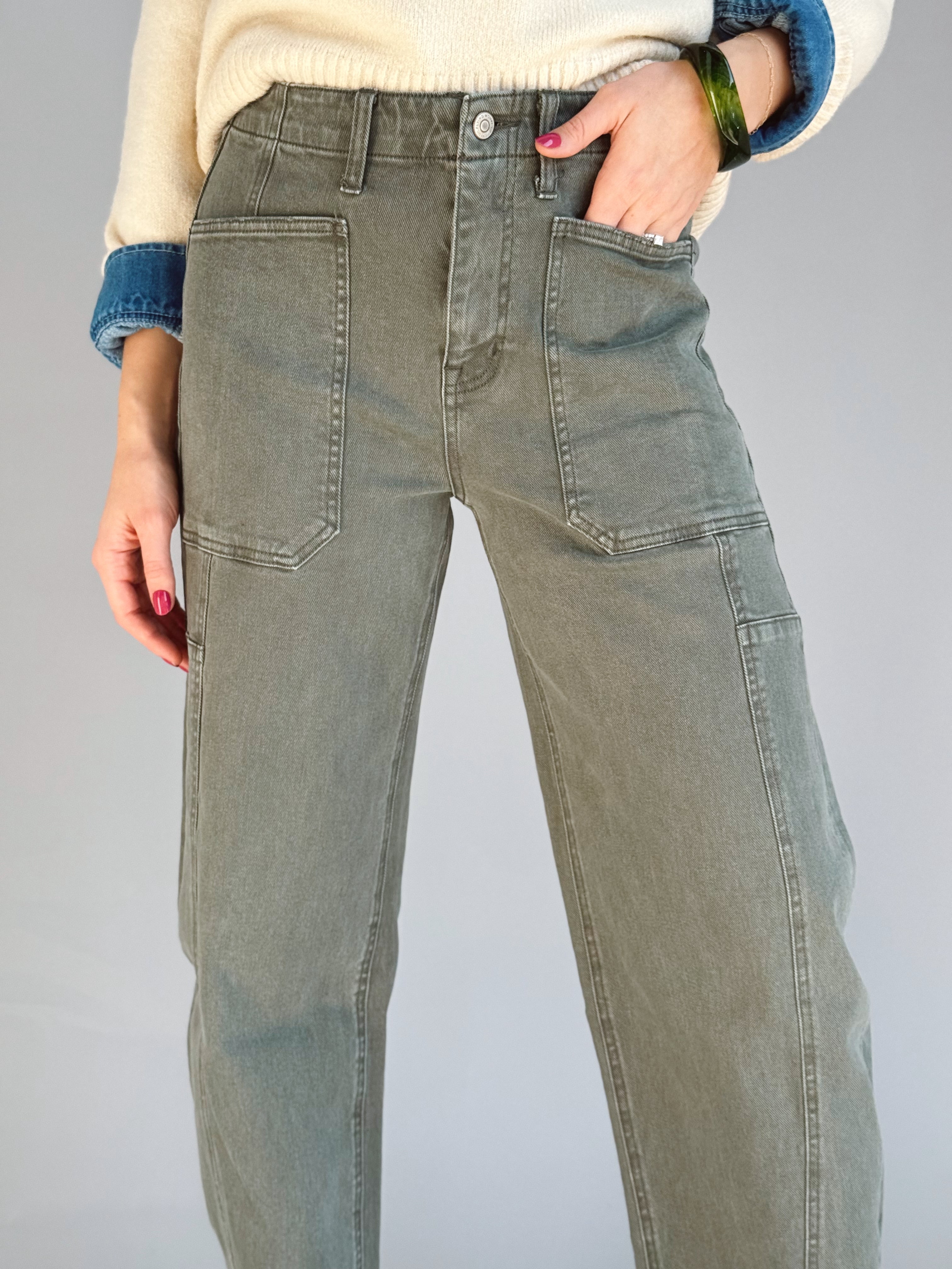 Matcha Brew Barrel Jean - DEEP FOREST