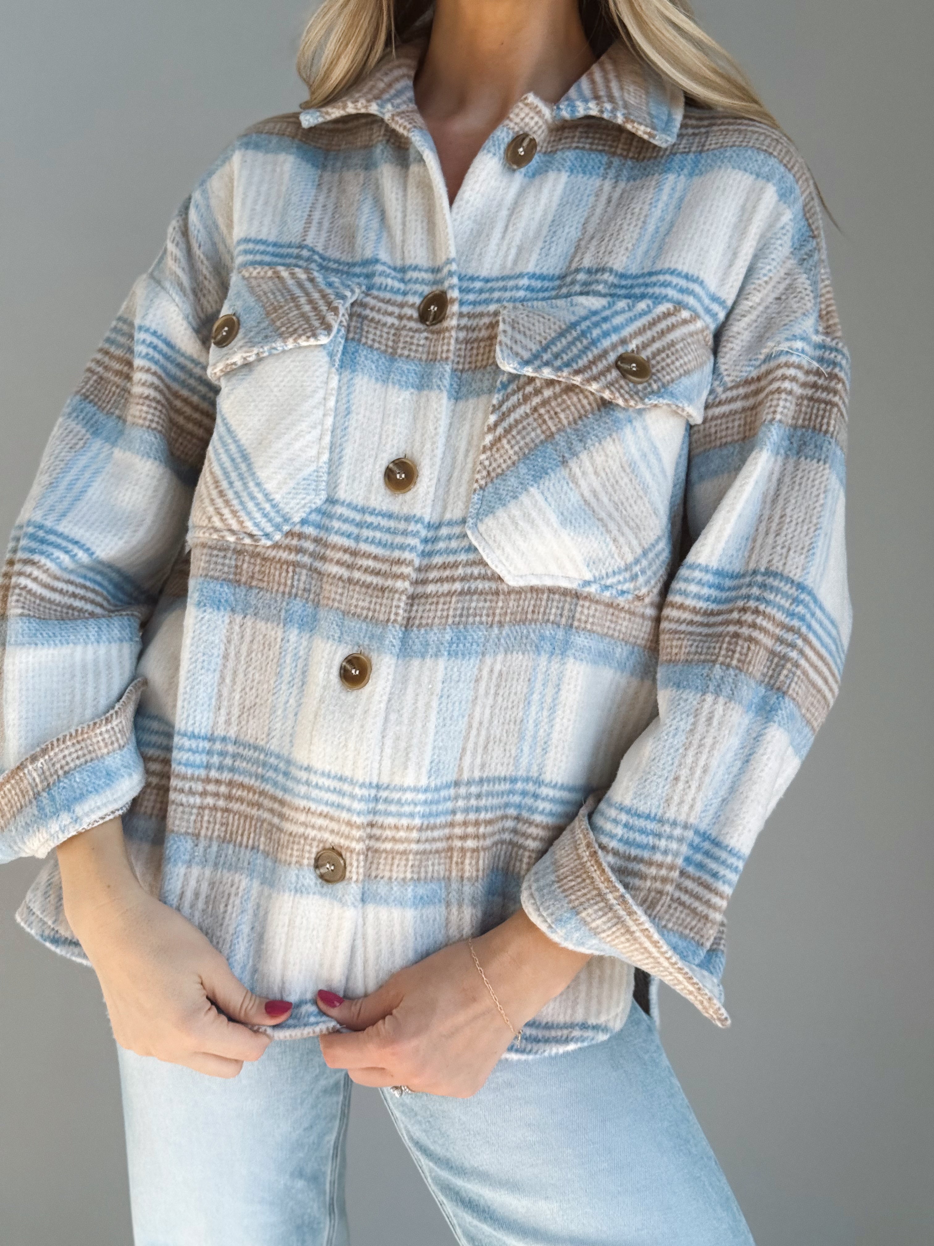 Campfire Shacket - TAUPE/BLUE