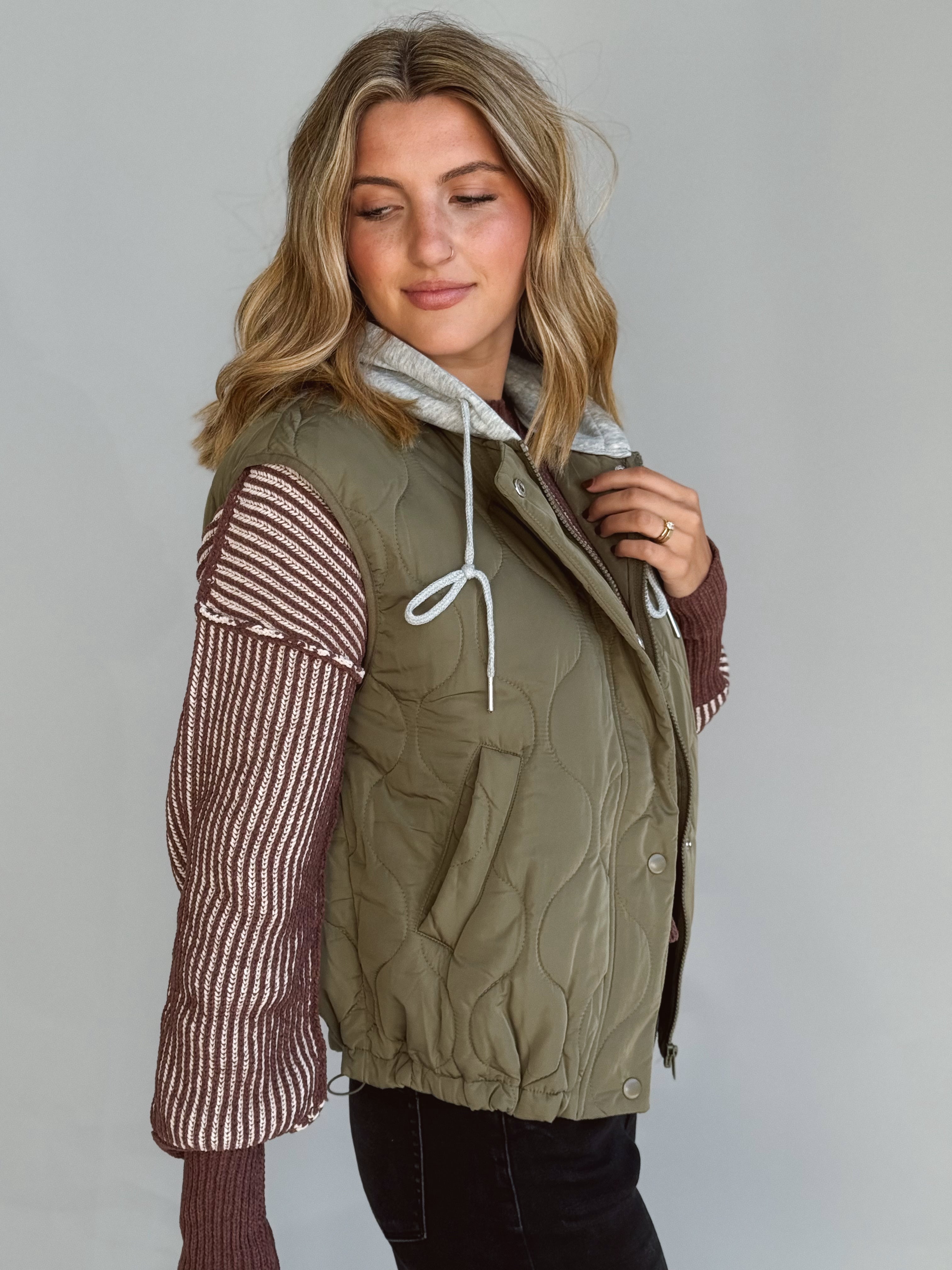 Christopher Hooded Vest - OLIVE