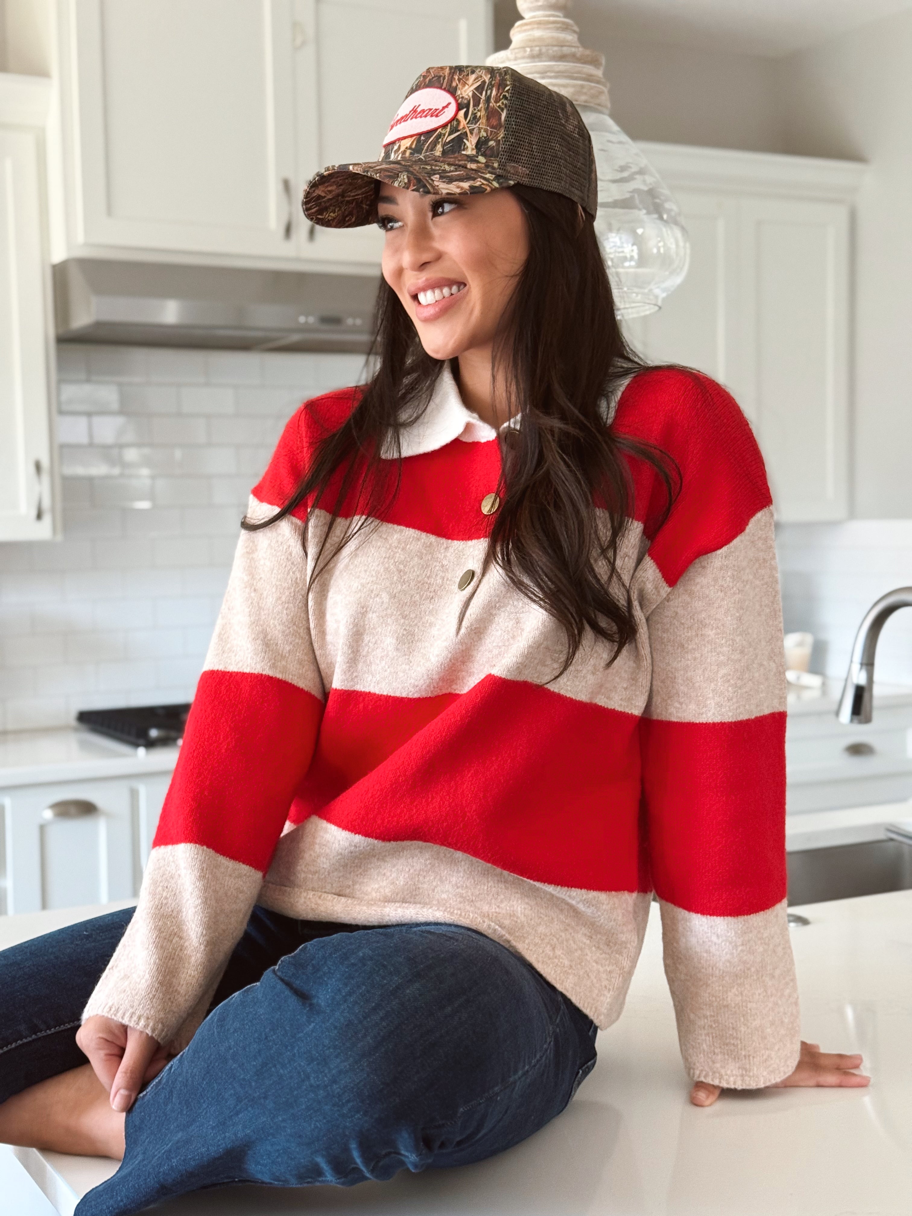 Archie Sweater - TAUPE/RED