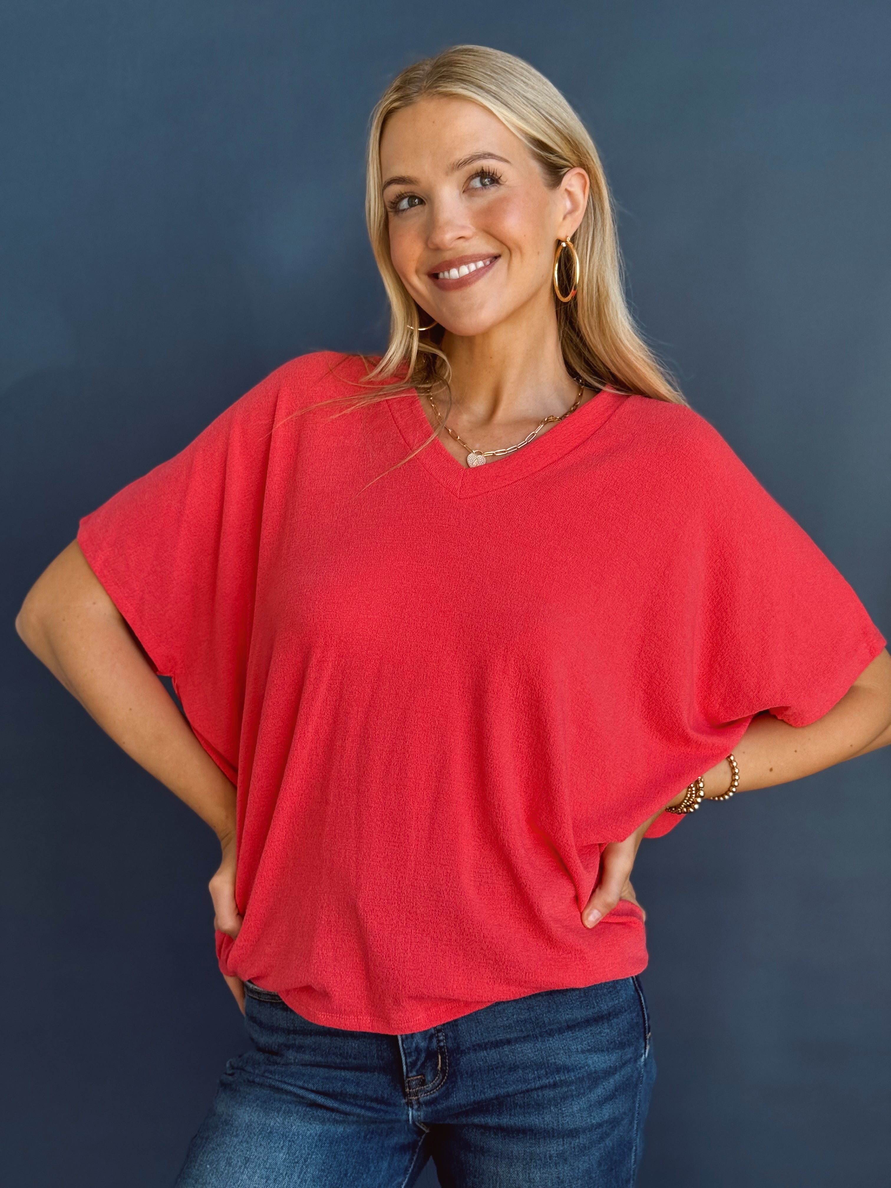 Lori V-Neck Tee - VIVA MAGENTA