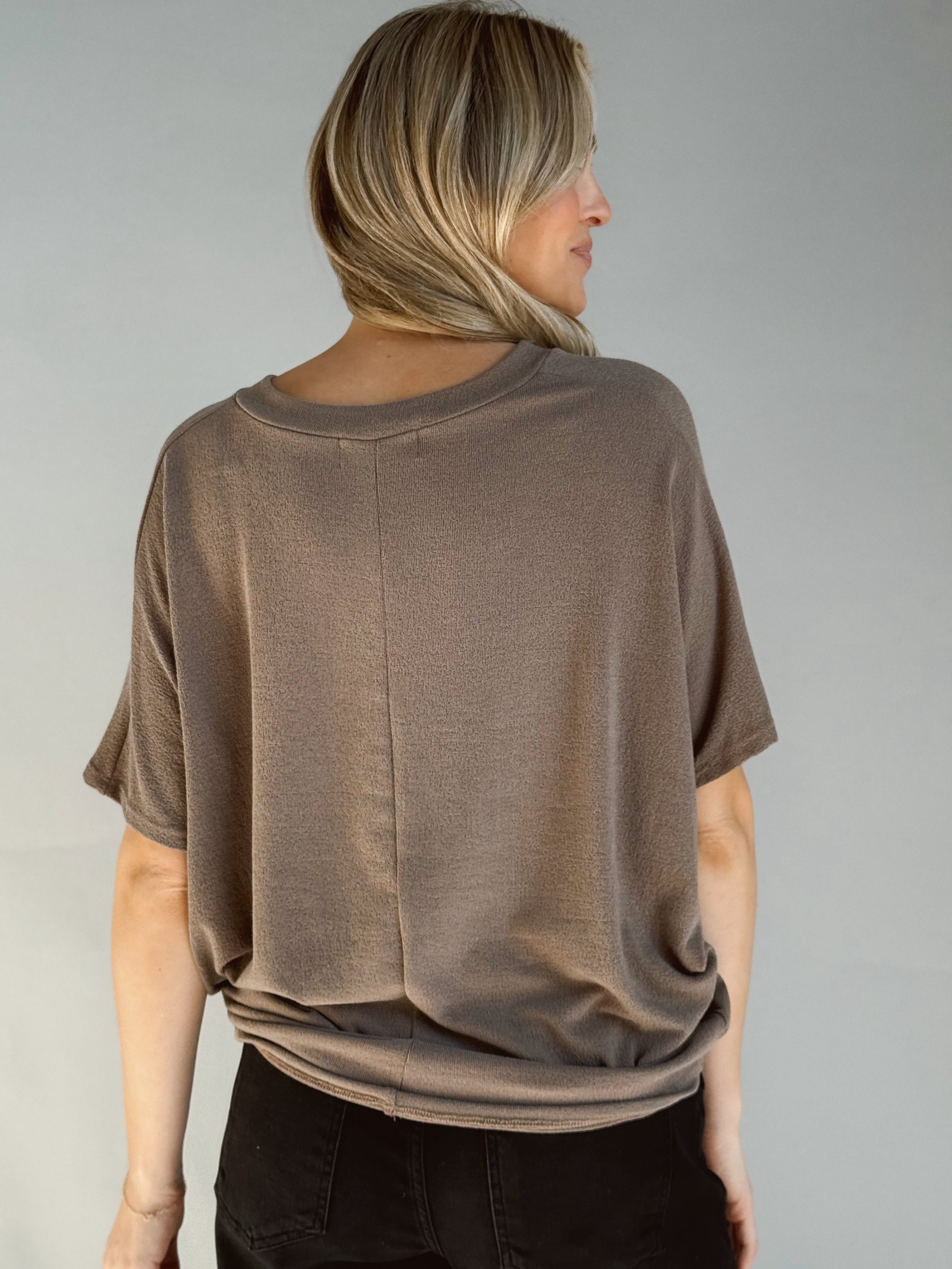 Lori V-Neck Tee - MUSHROOM