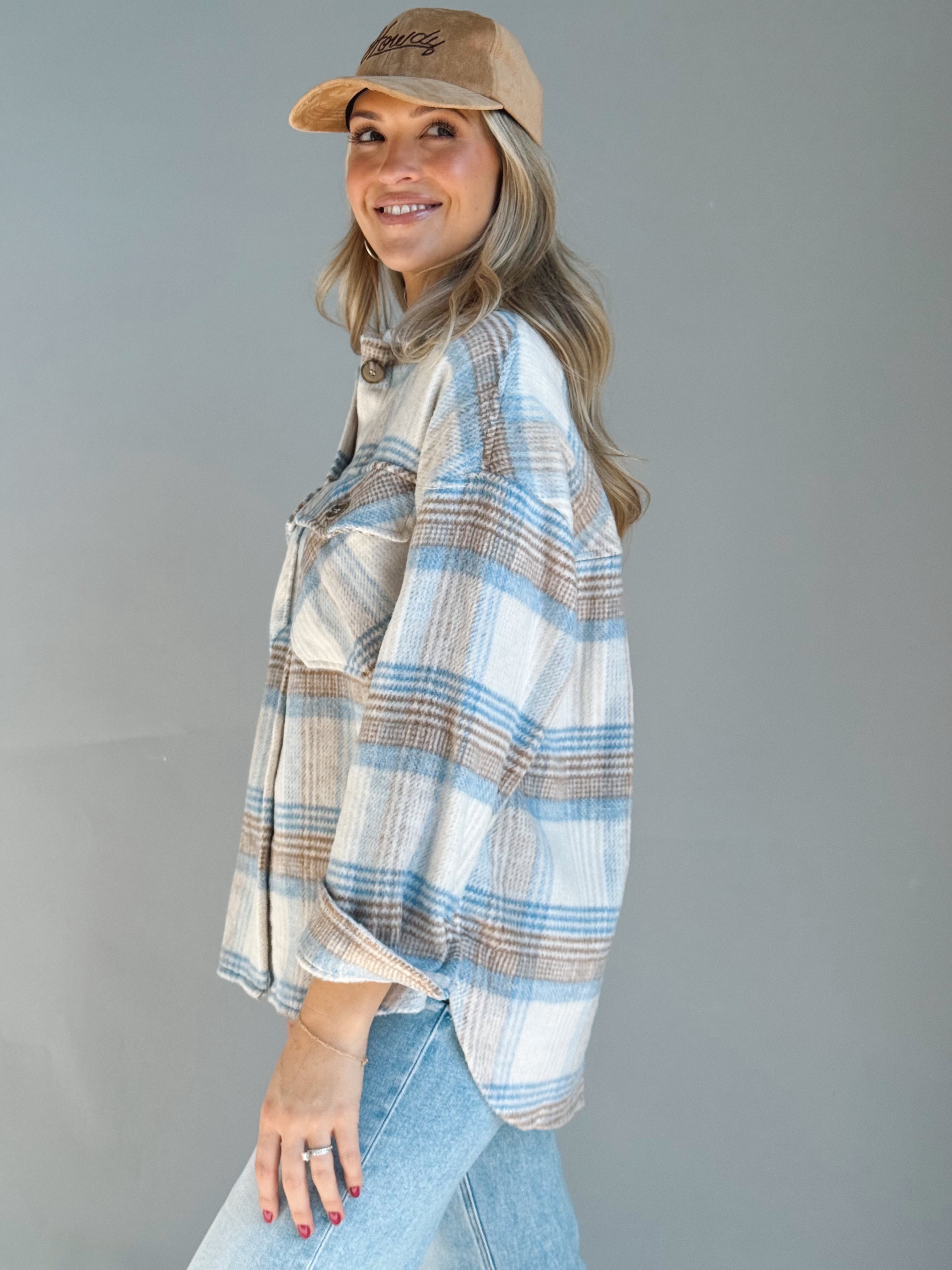 Campfire Shacket - TAUPE/BLUE