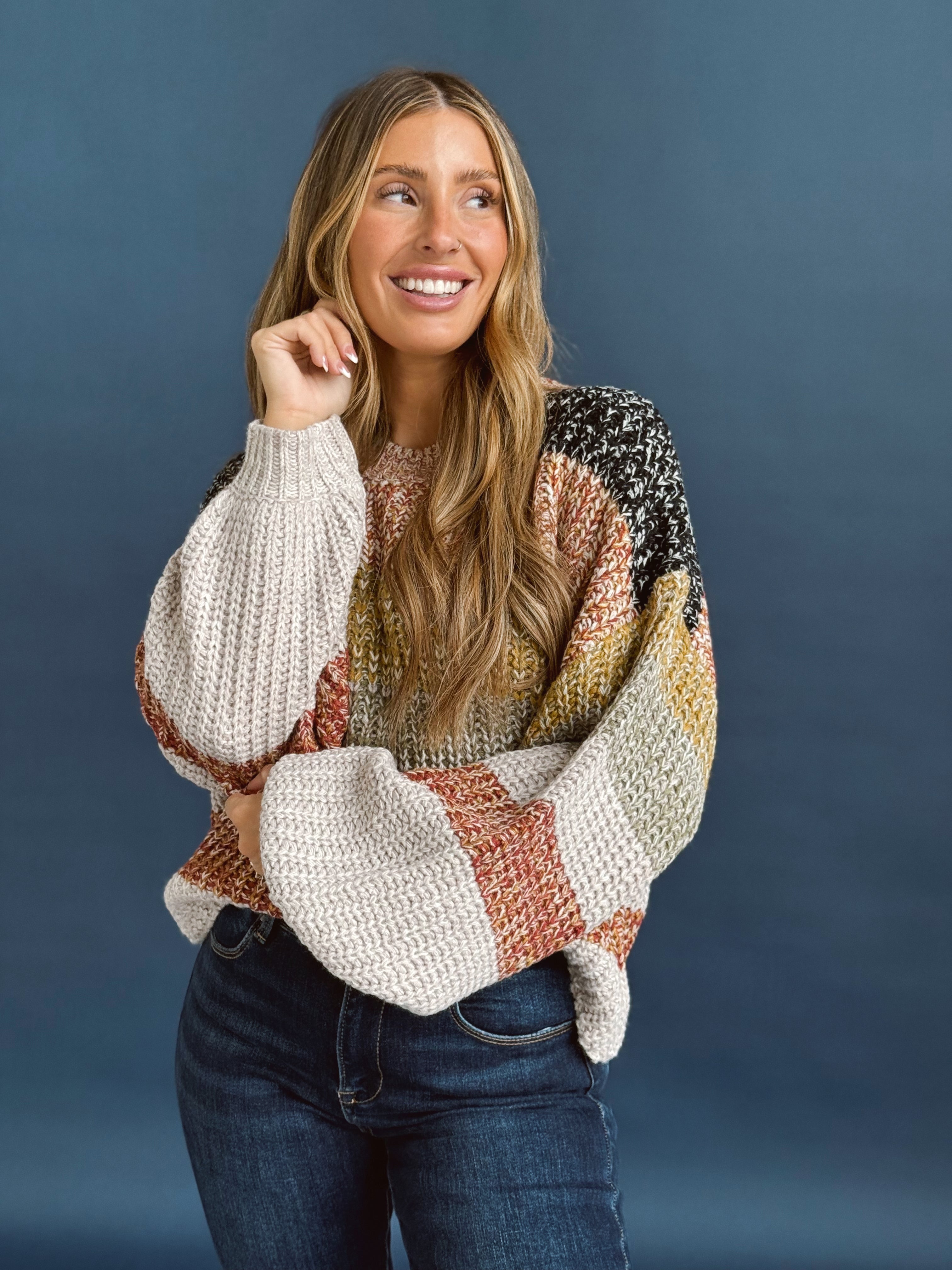 Turning Leaves Sweater - BLACK/TAUPE