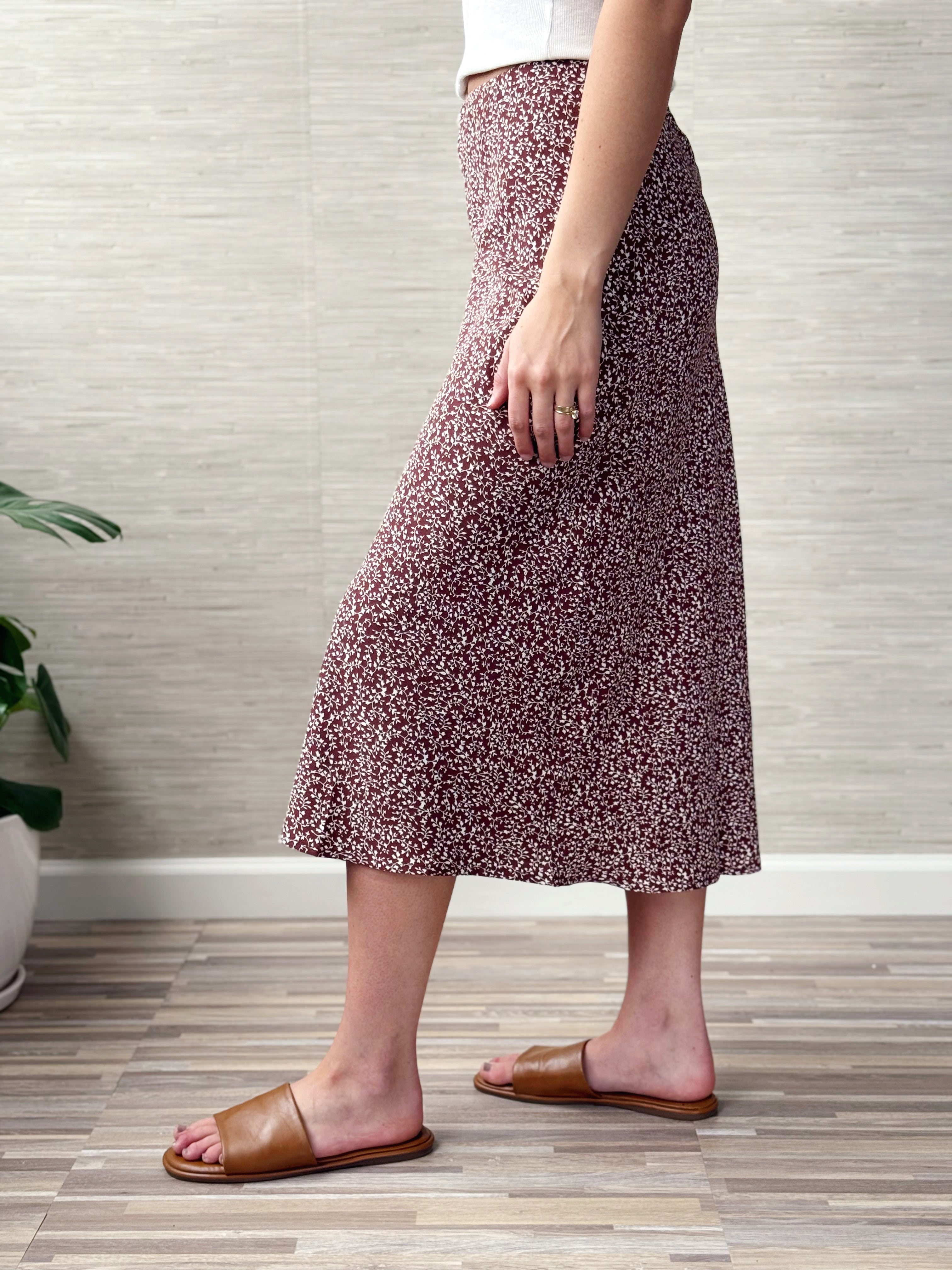 Adelynn Skirt - BROWN - willows clothing MIDI SKIRT