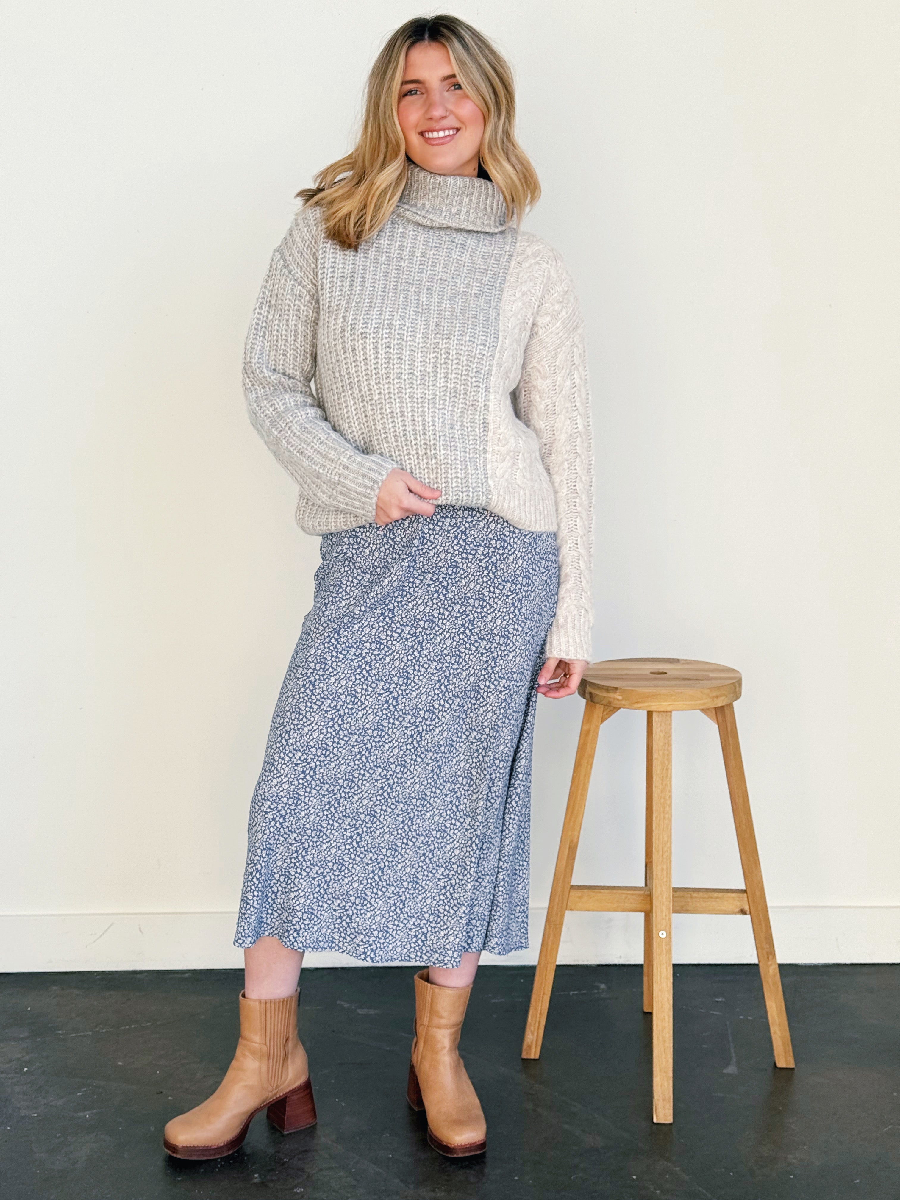 Adelynn Skirt - DUSTY BLUE - willows clothing MIDI SKIRT