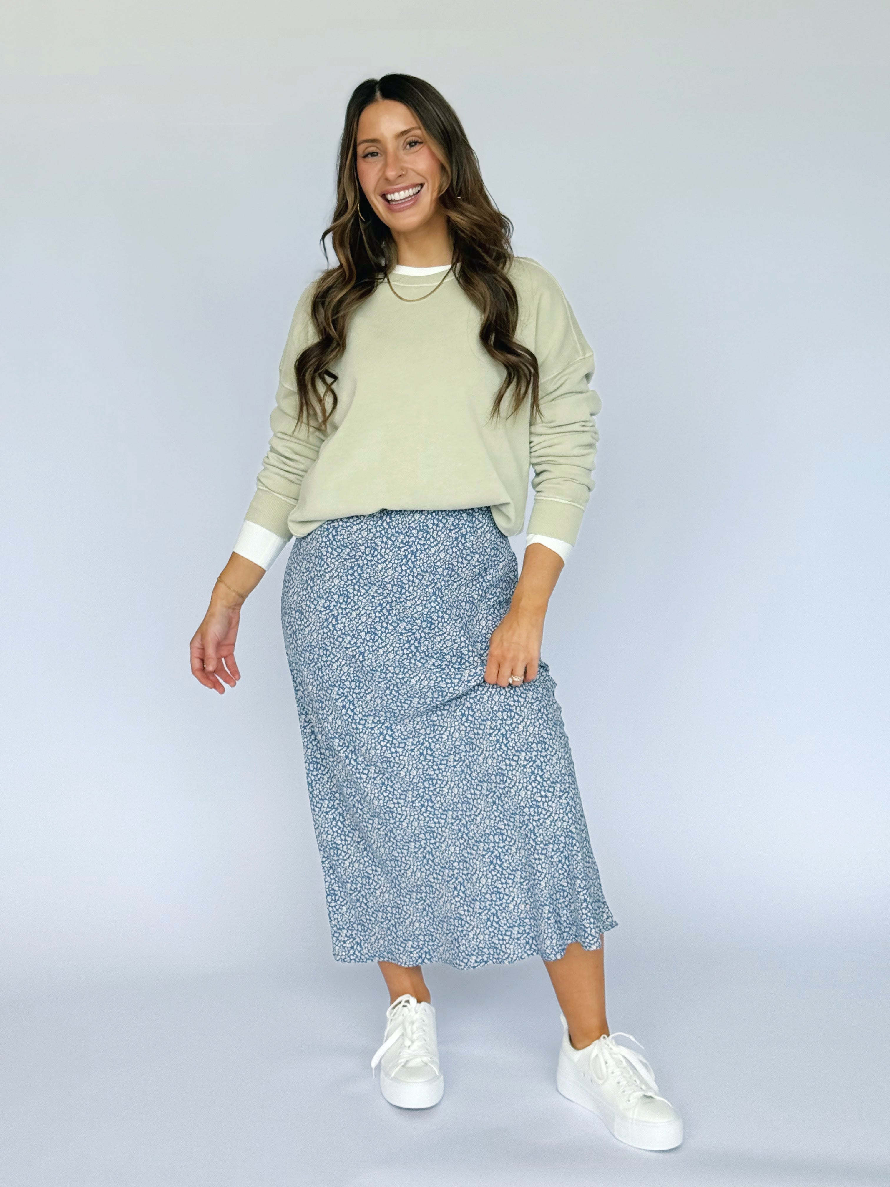 Adelynn Skirt - DUSTY BLUE - willows clothing MIDI SKIRT
