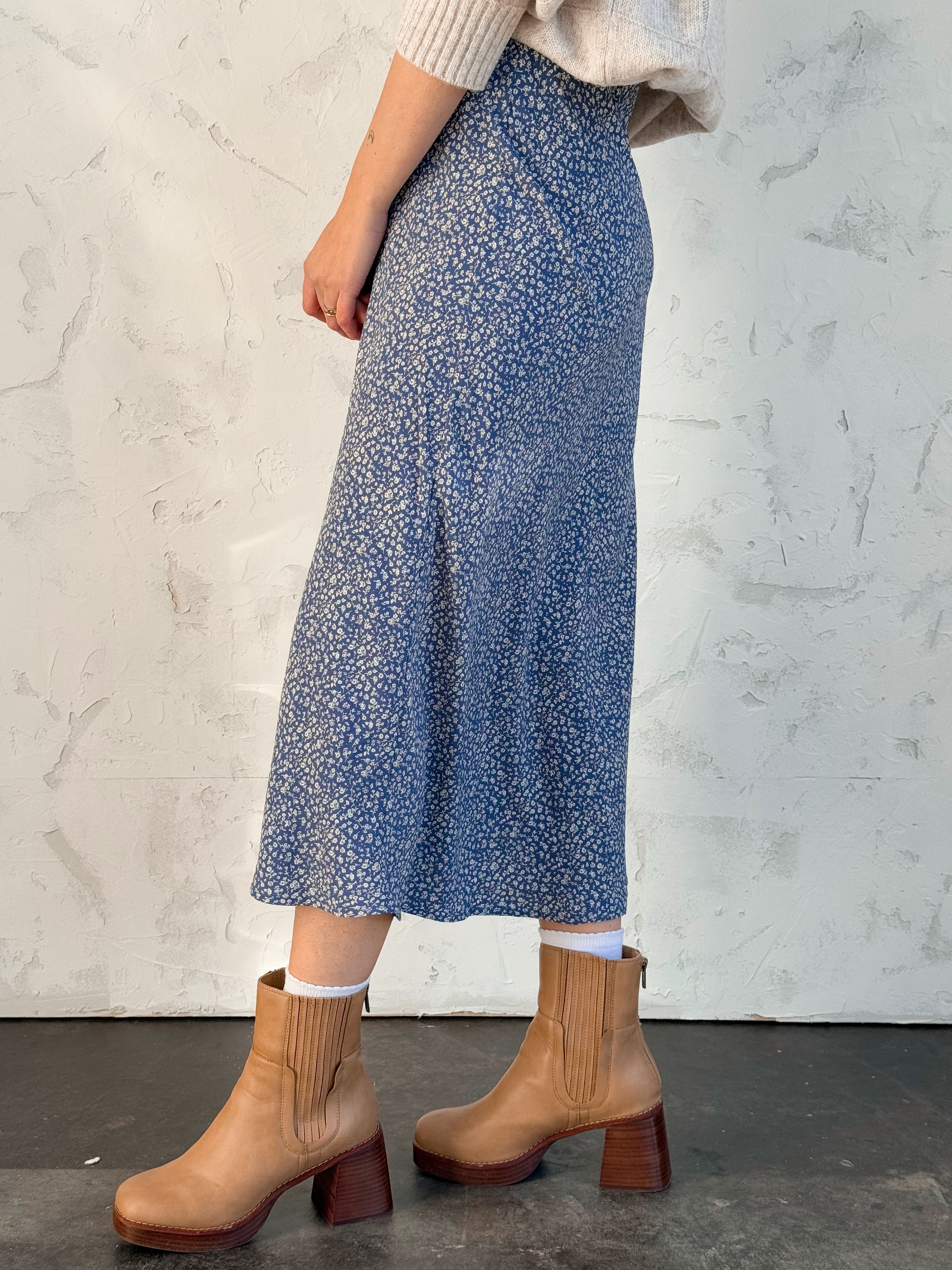 Adelynn Skirt - DUSTY BLUE - willows clothing MIDI SKIRT