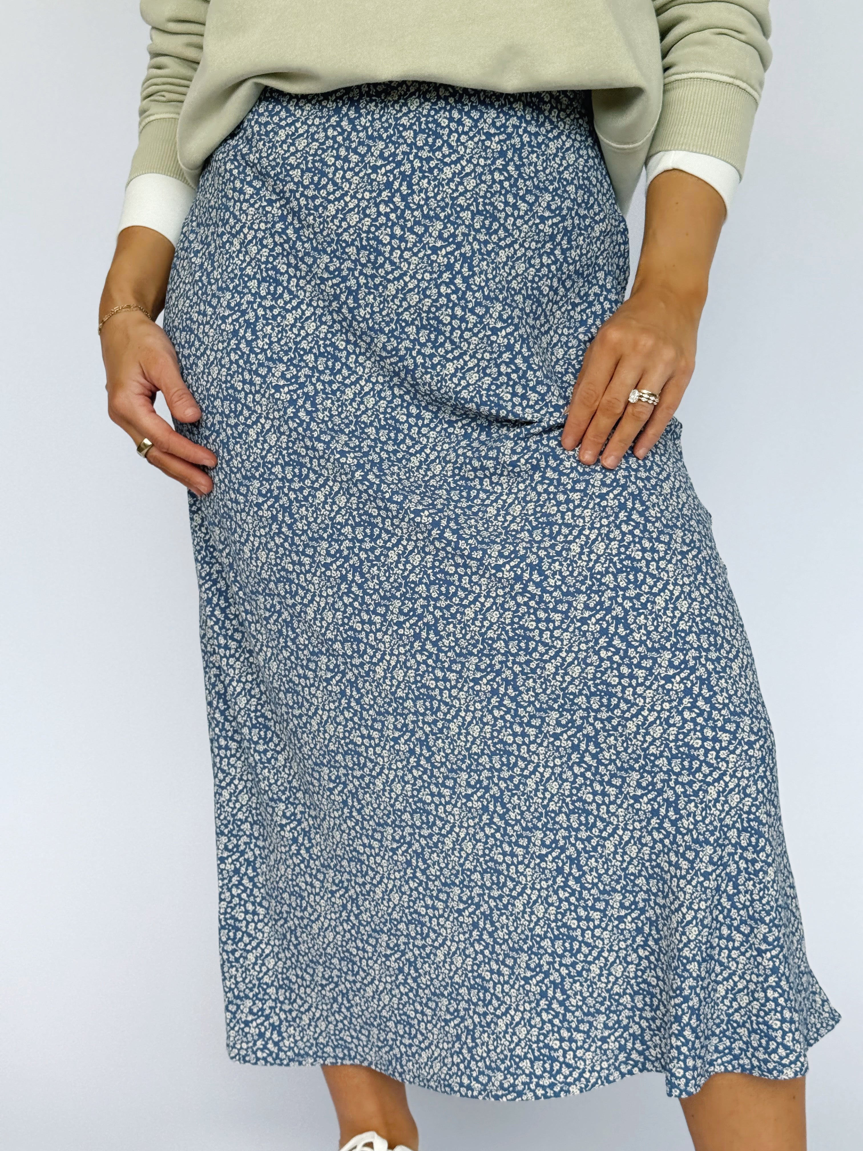 Adelynn Skirt - DUSTY BLUE - willows clothing MIDI SKIRT