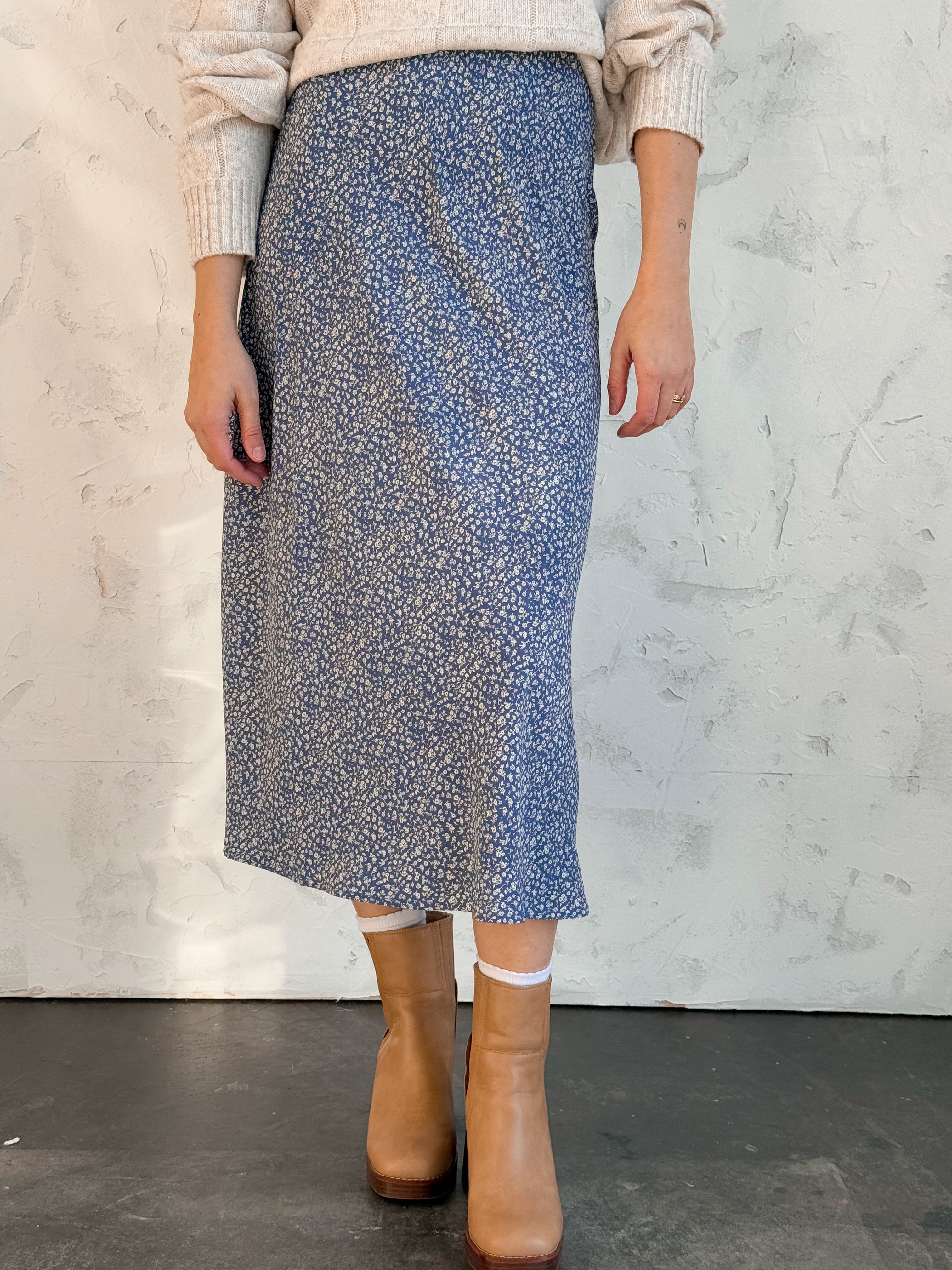 Adelynn Skirt - DUSTY BLUE - willows clothing MIDI SKIRT