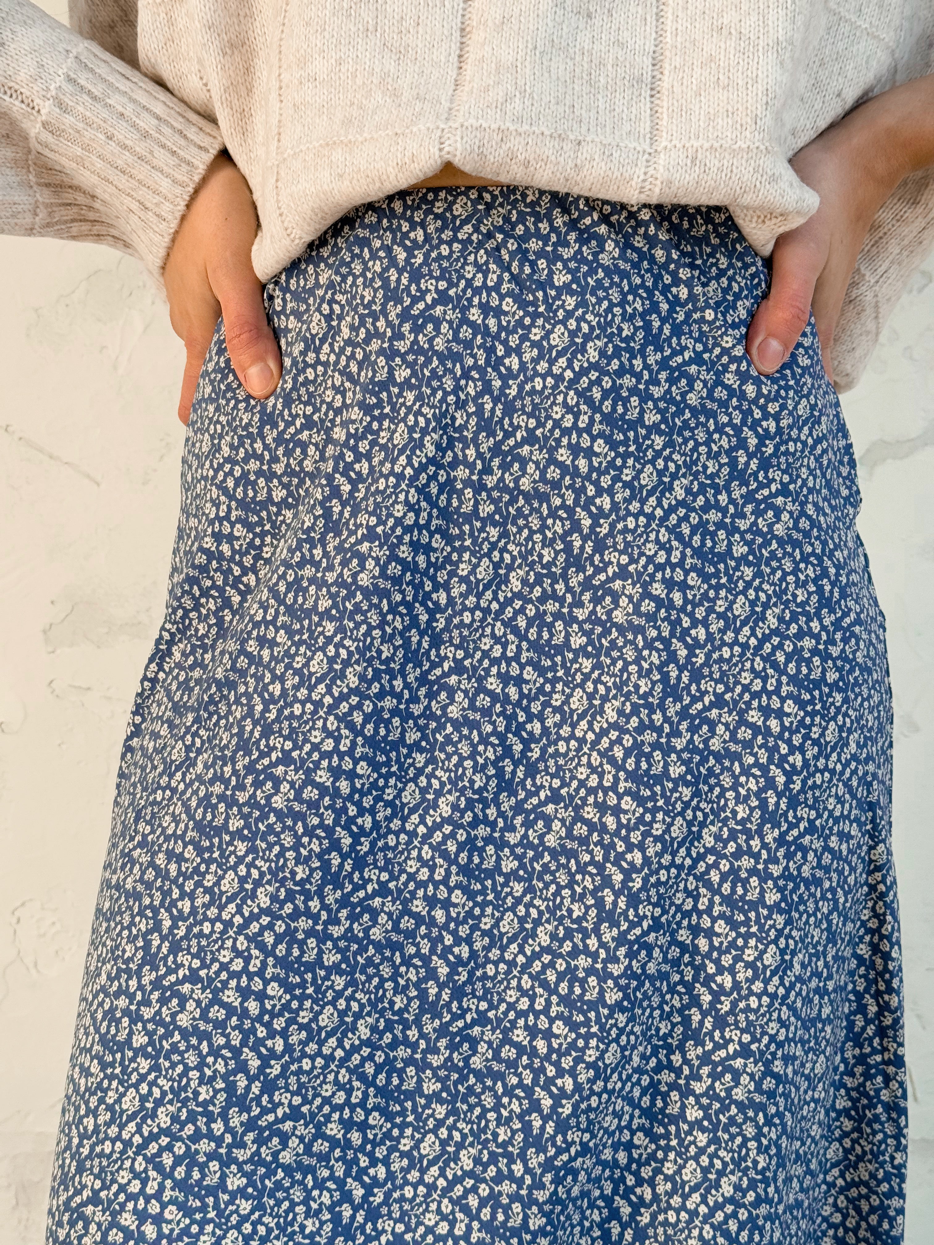 Adelynn Skirt - DUSTY BLUE - willows clothing MIDI SKIRT