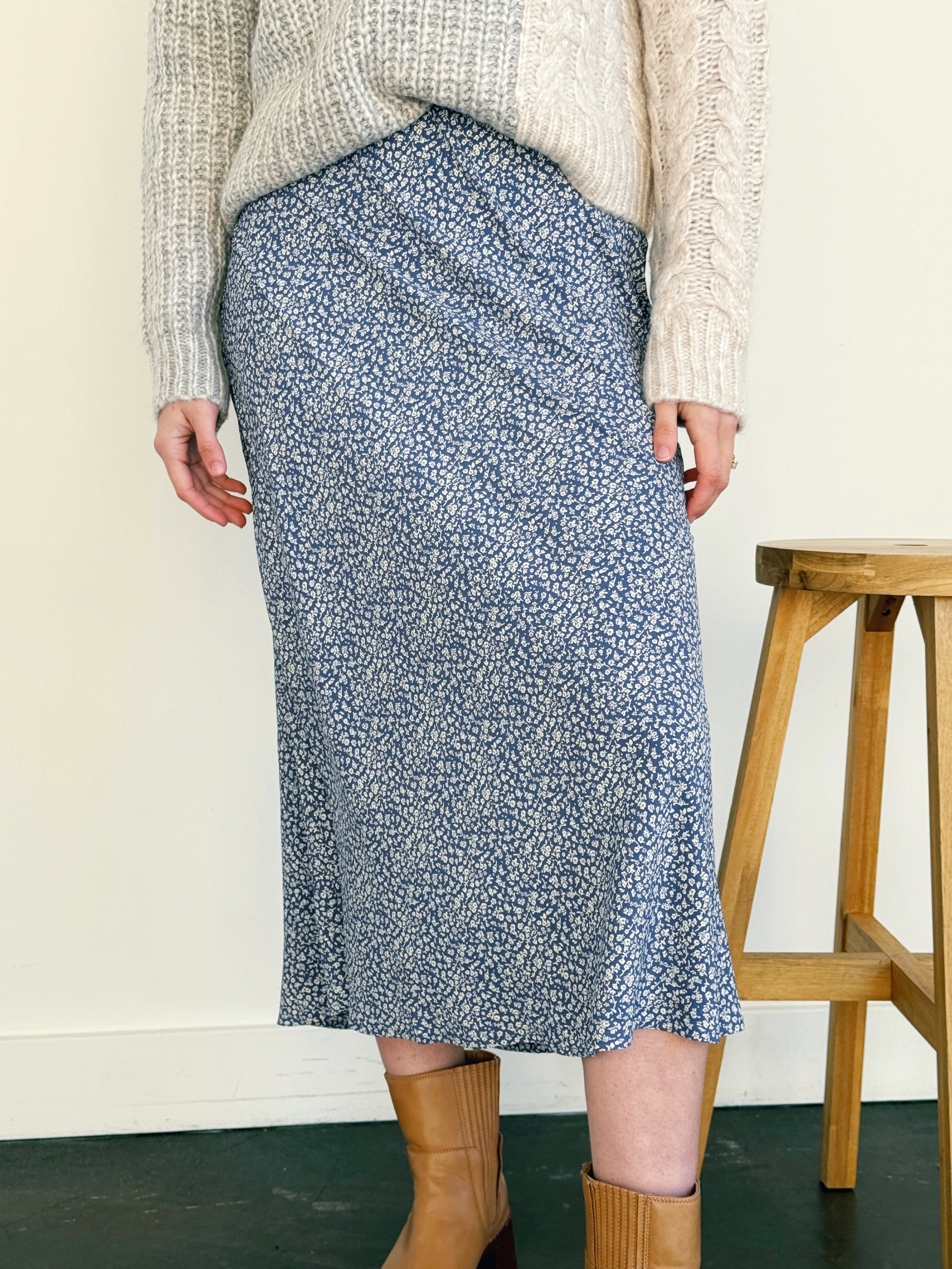 Adelynn Skirt - DUSTY BLUE - willows clothing MIDI SKIRT
