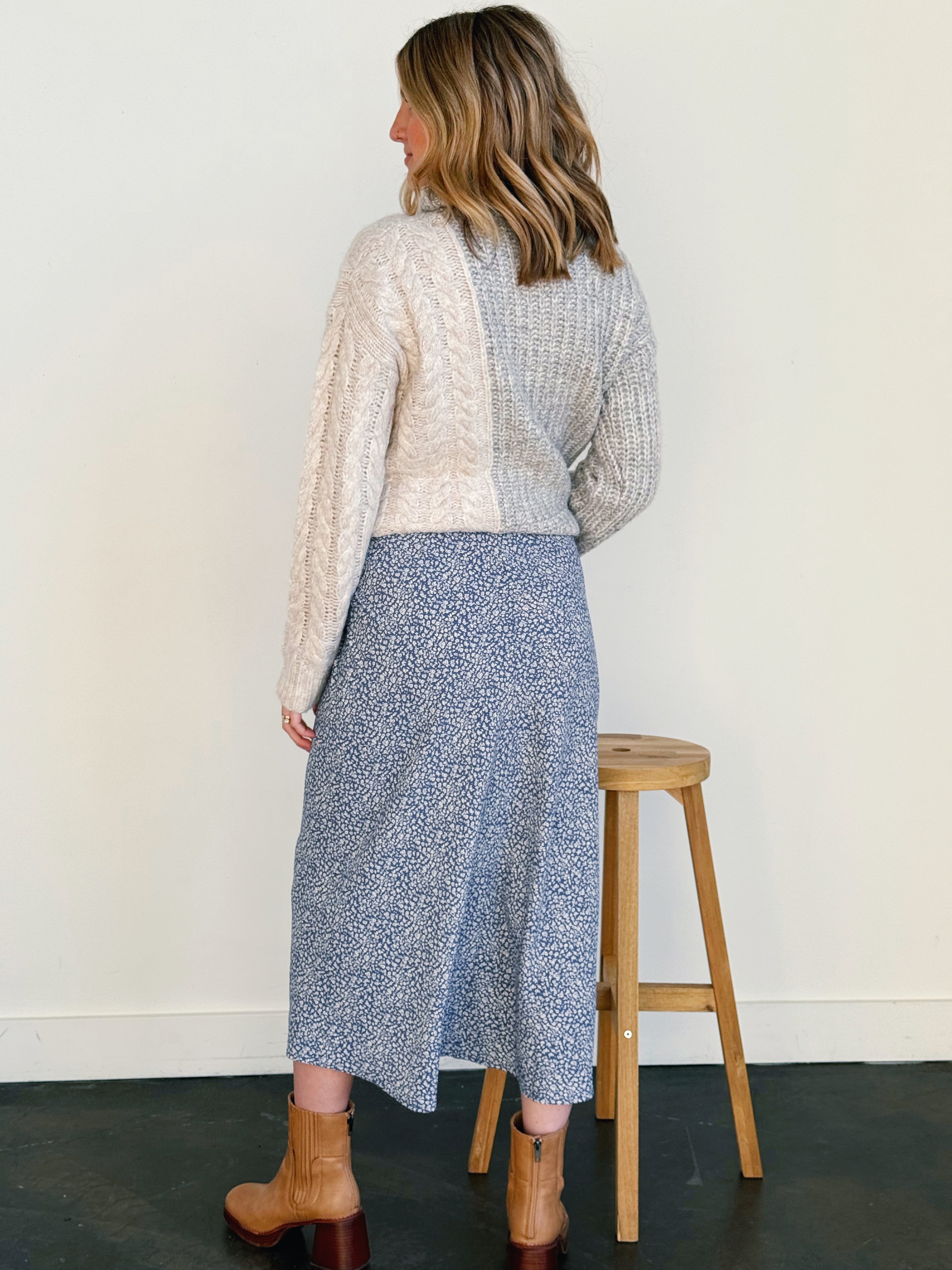 Adelynn Skirt - DUSTY BLUE - willows clothing MIDI SKIRT