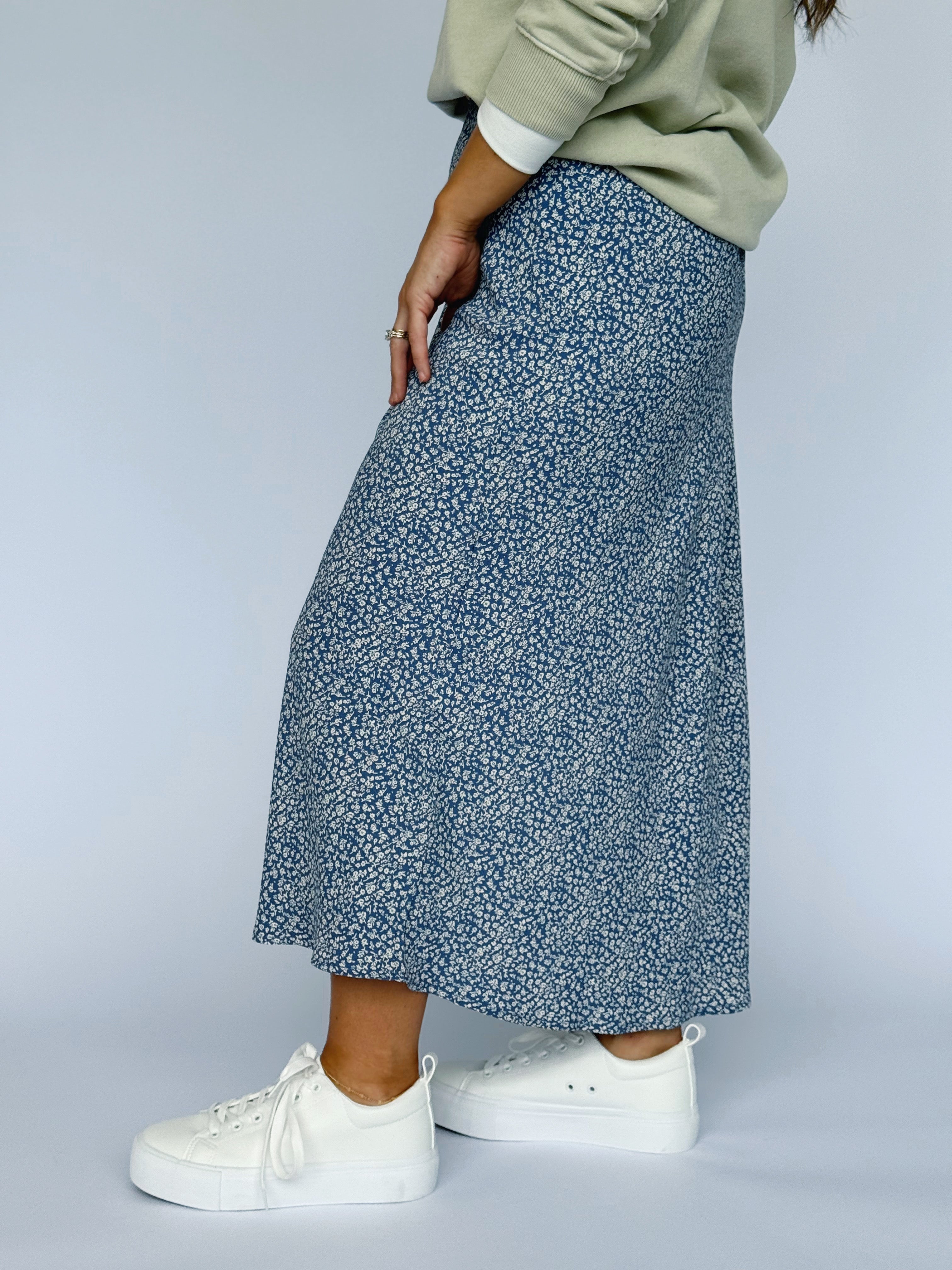 Adelynn Skirt - DUSTY BLUE - willows clothing MIDI SKIRT