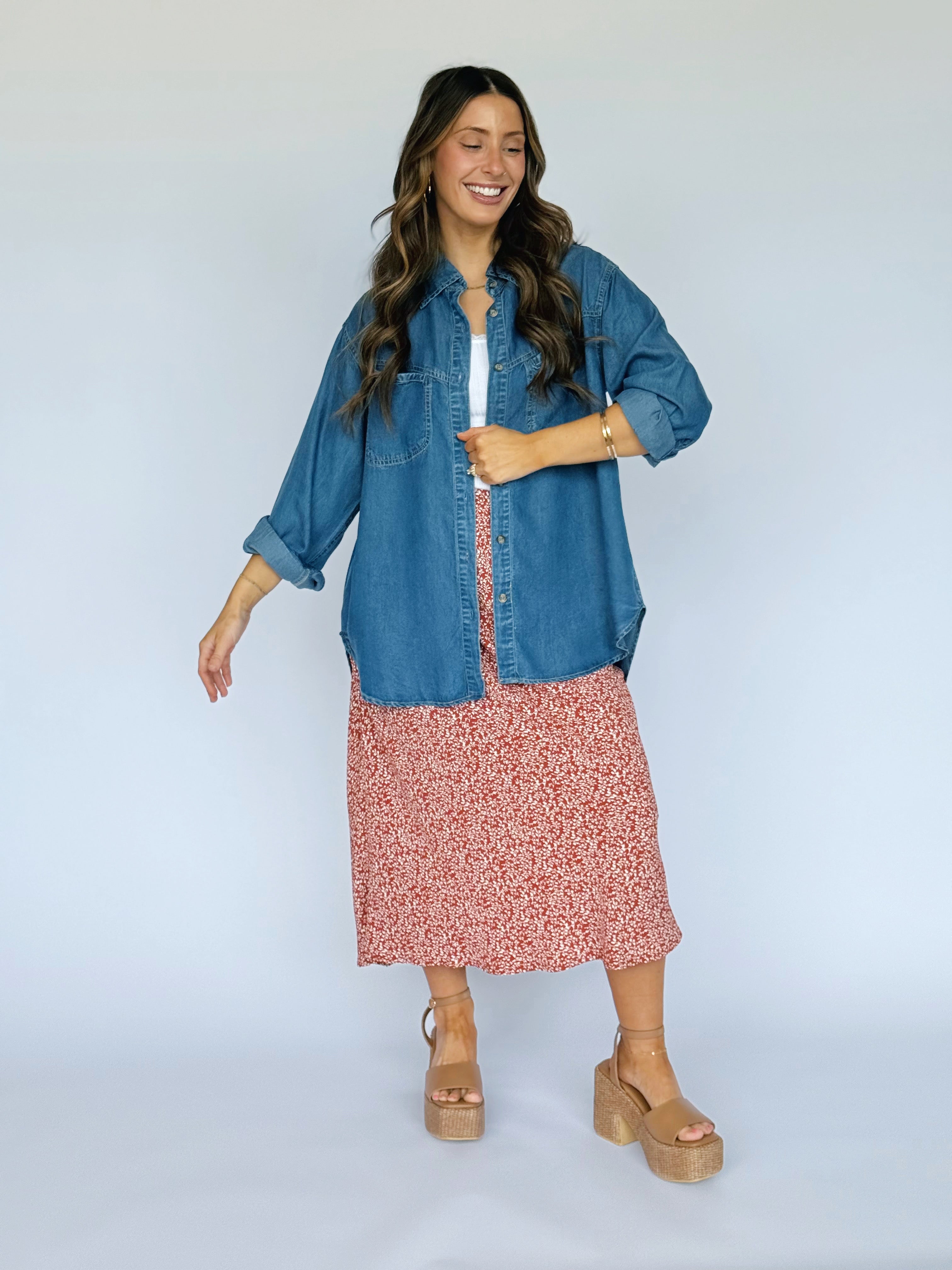 Adelynn Skirt - RED ORANGE - willows clothing MIDI SKIRT