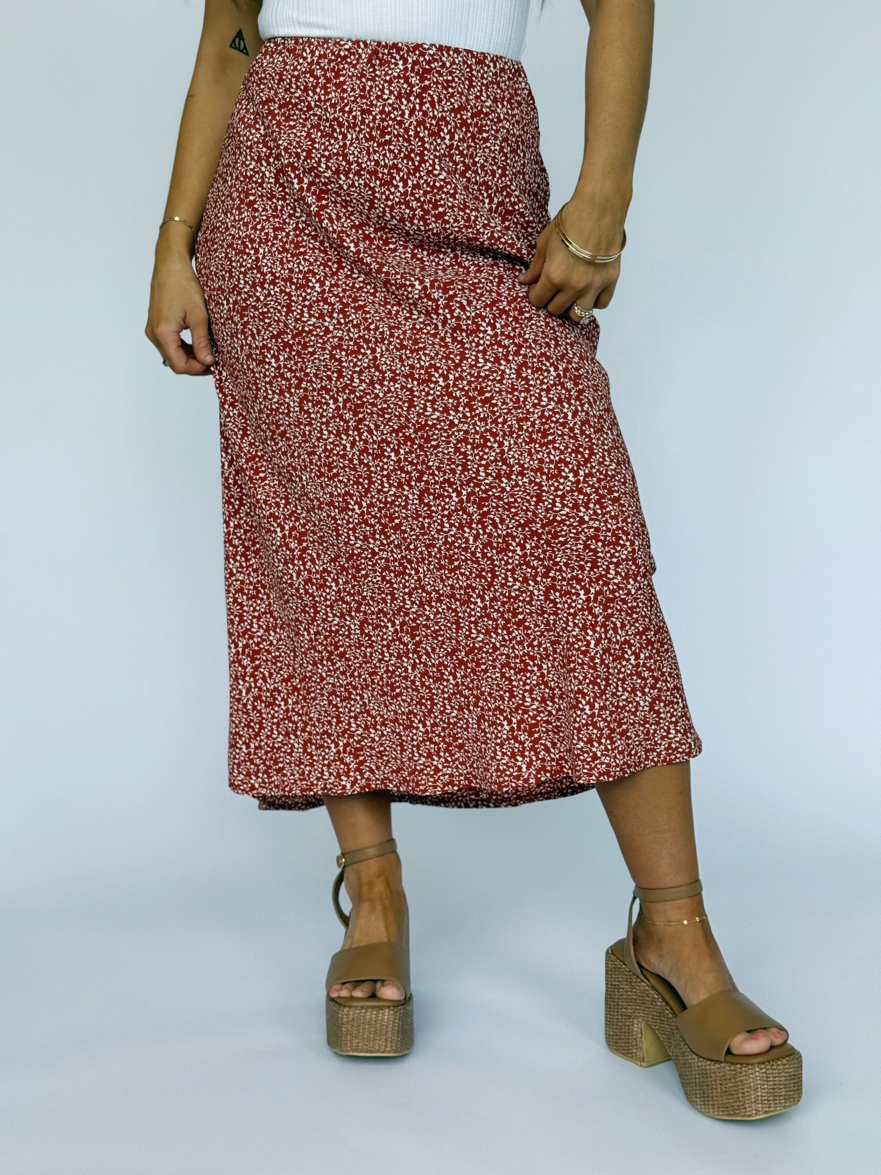 Adelynn Skirt - RED ORANGE - willows clothing MIDI SKIRT