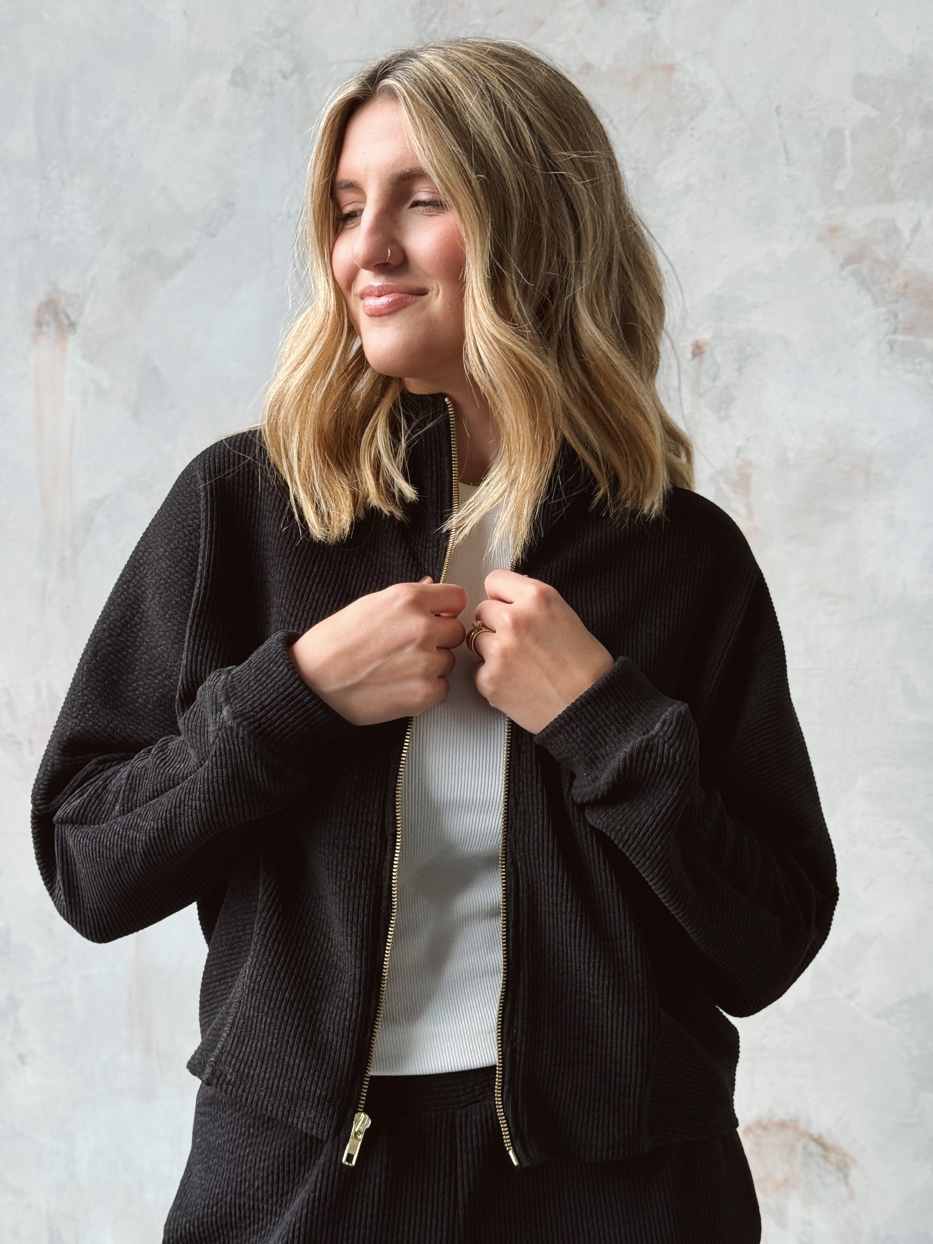 Afterglow Zip Up Jacket - BLACK - willows clothing JACKET