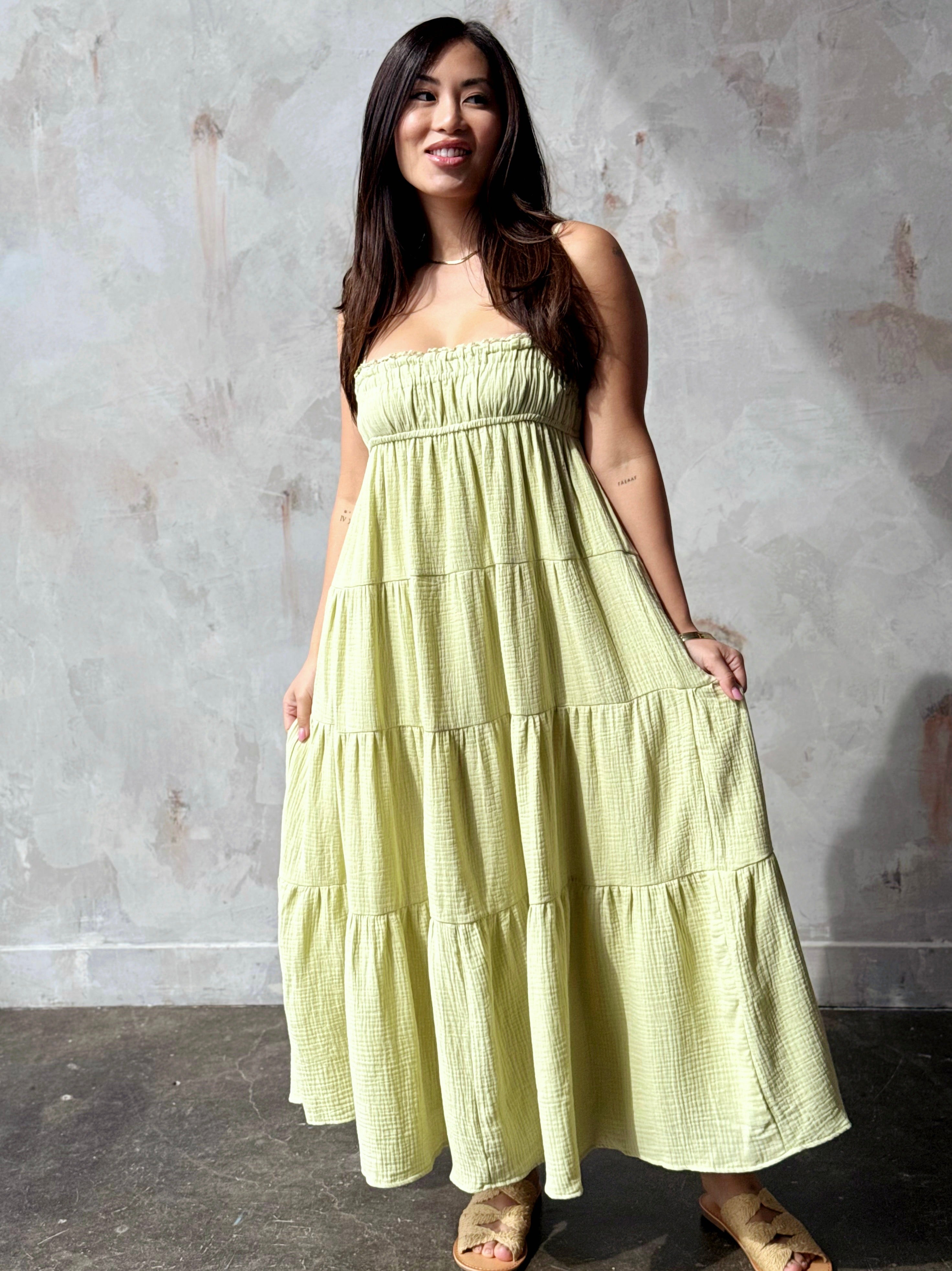 Aimee Dress - DUSTY LIME - willows clothing Long Dress
