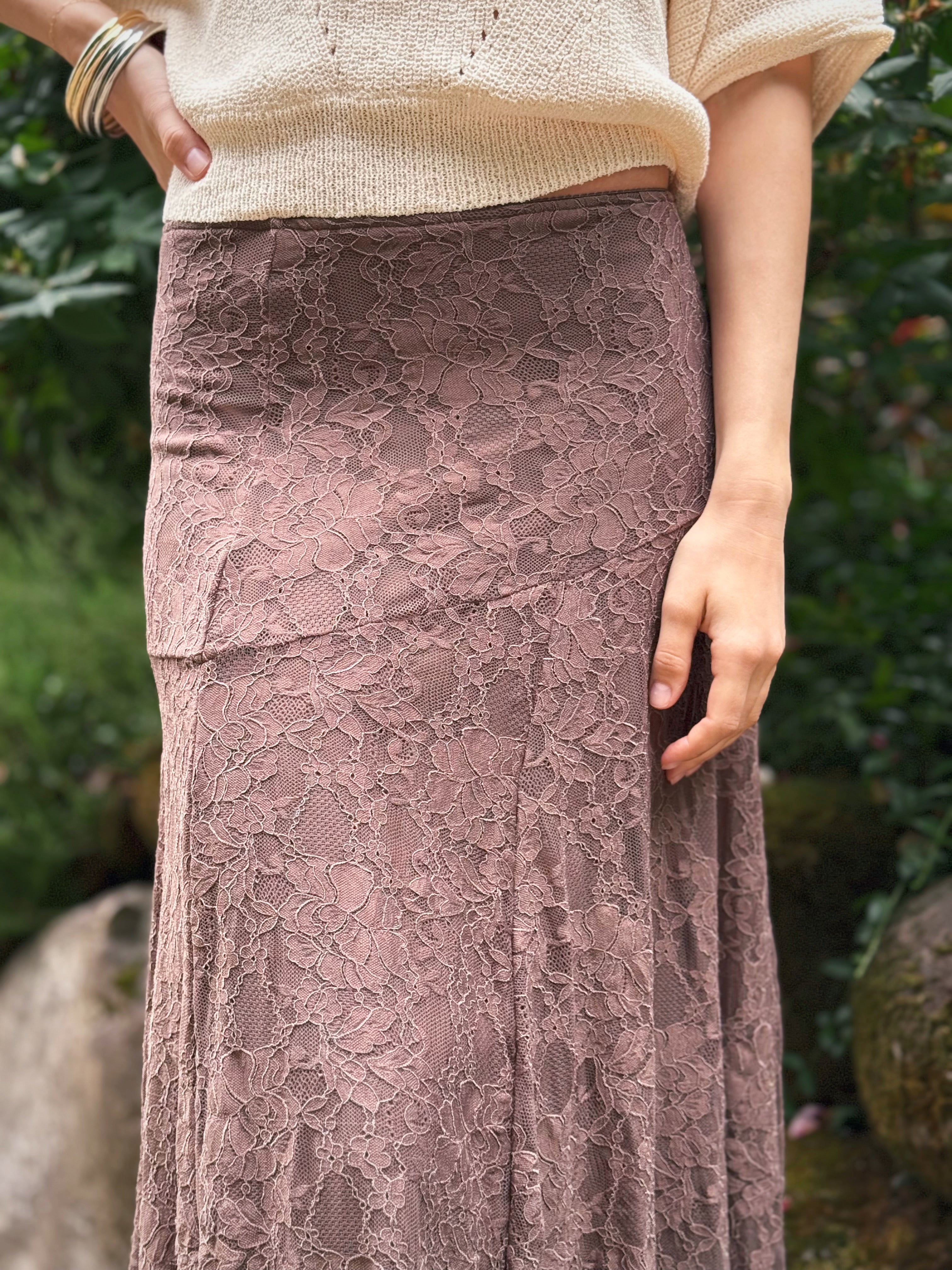 Almira Lace Skirt - CHOCOLATE BROWN - willows clothing long skirt