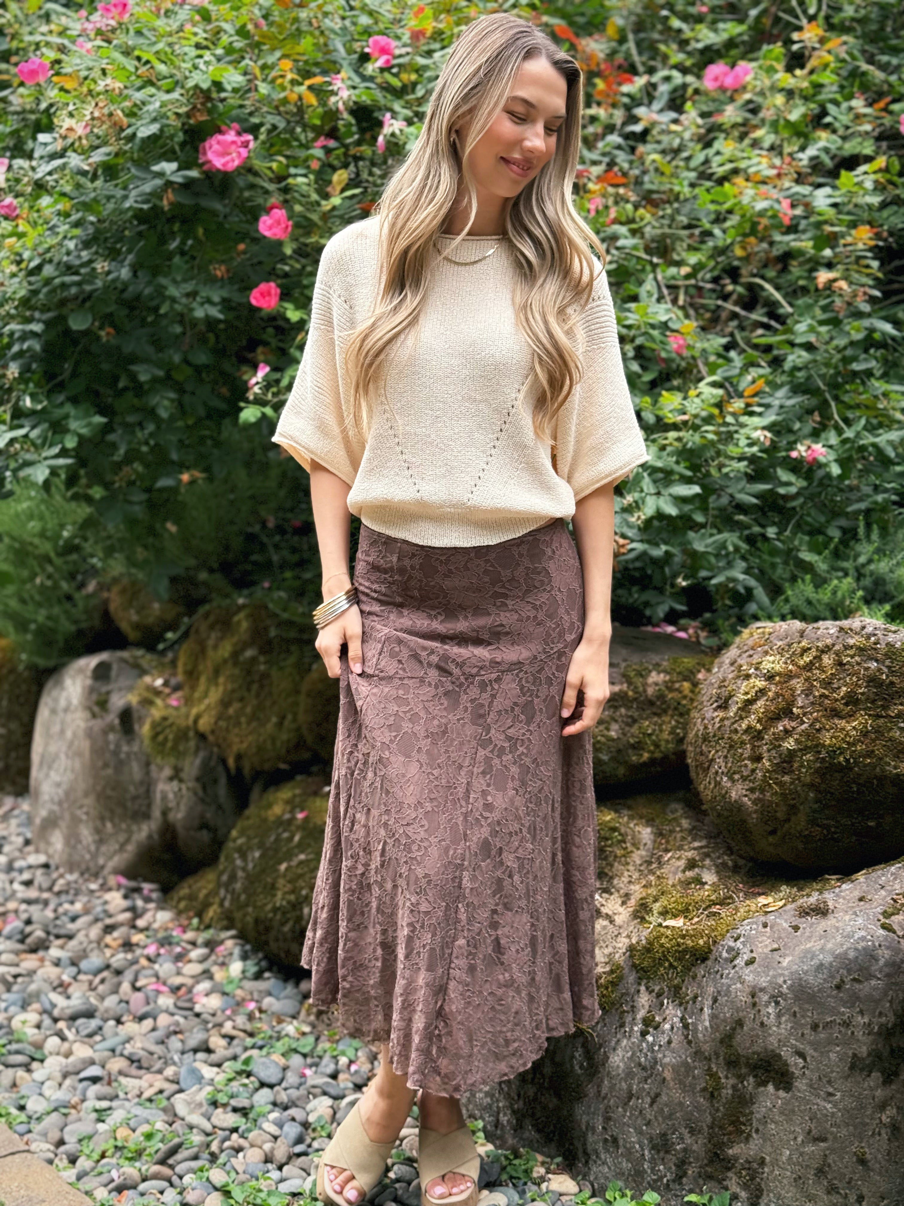 Almira Lace Skirt - CHOCOLATE BROWN - willows clothing long skirt
