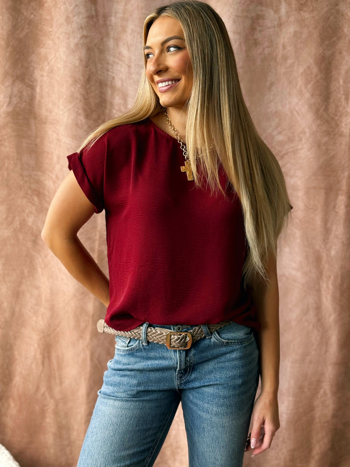 Amberly Top - MERLOT - willows clothing S/S SHIRT