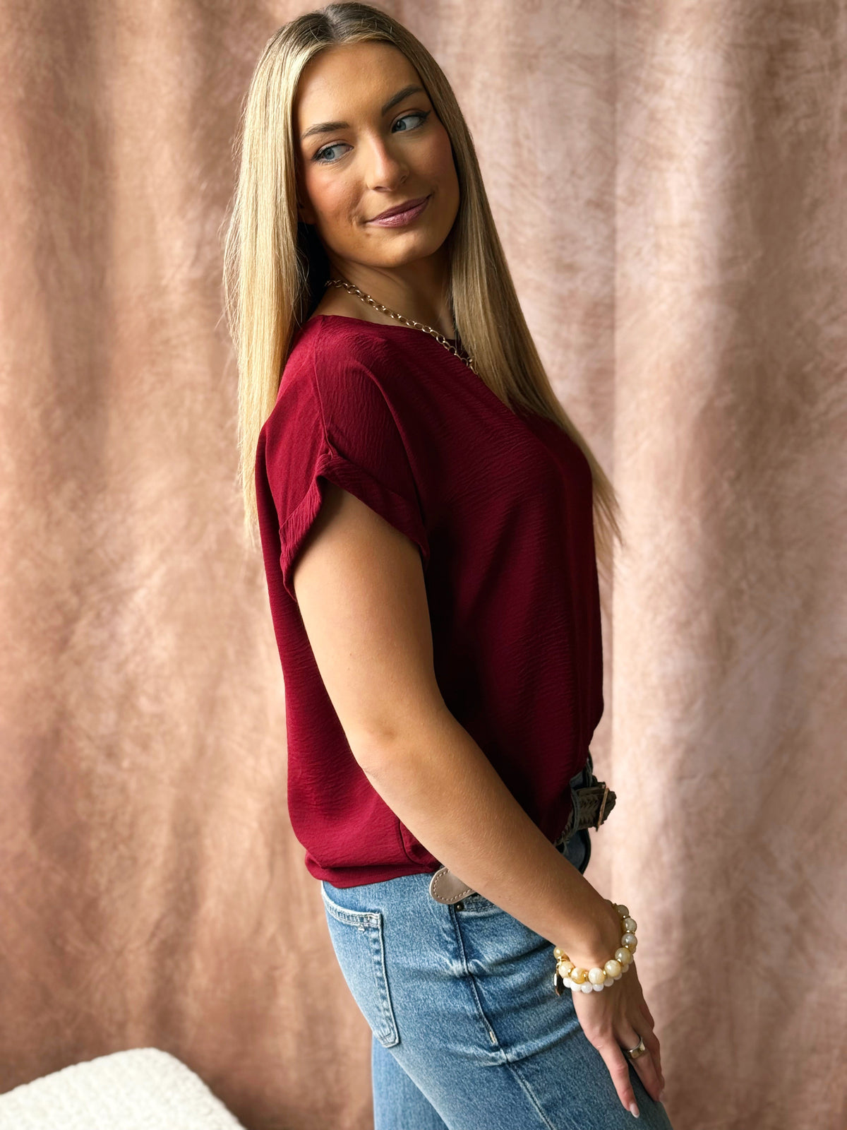 Amberly Top - MERLOT - willows clothing S/S SHIRT