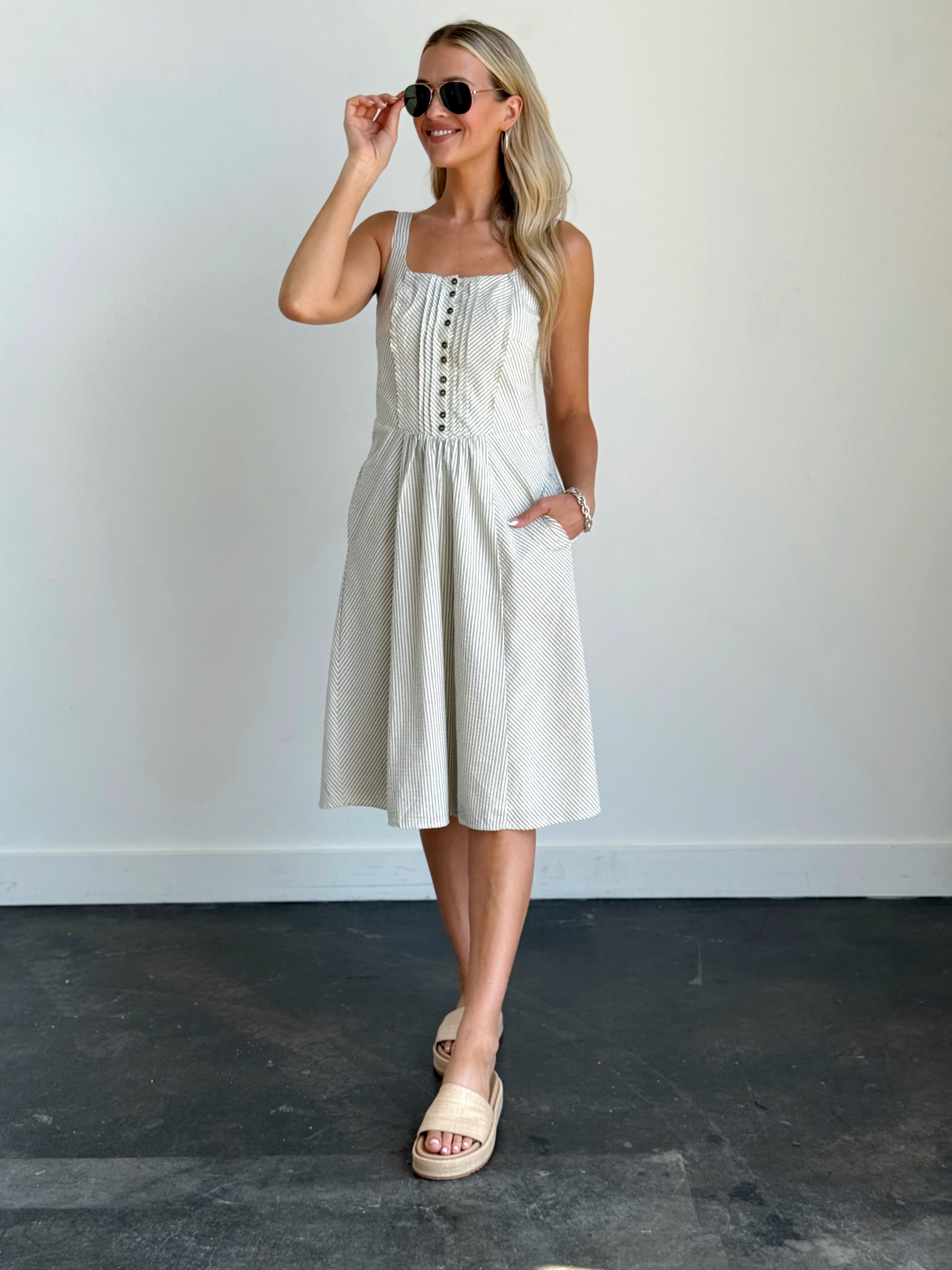Amelia Dress - IVORY/GREY - willows clothing MIDI DRESS