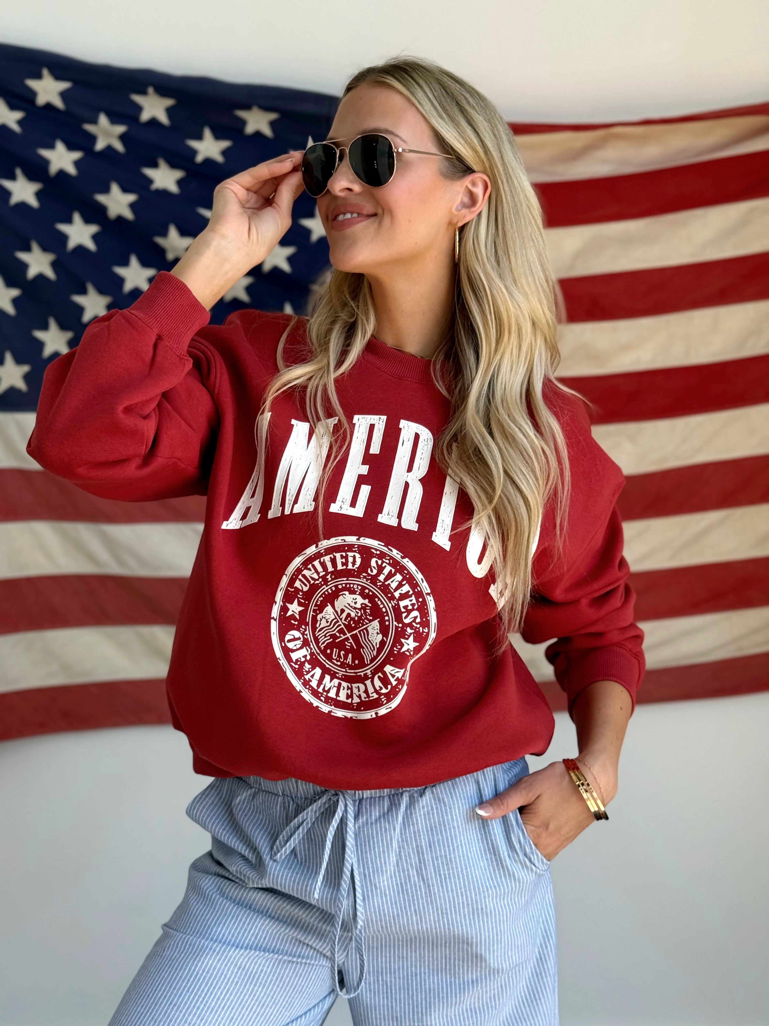 America Pullover - RED - willows clothing SWEATSHIRT
