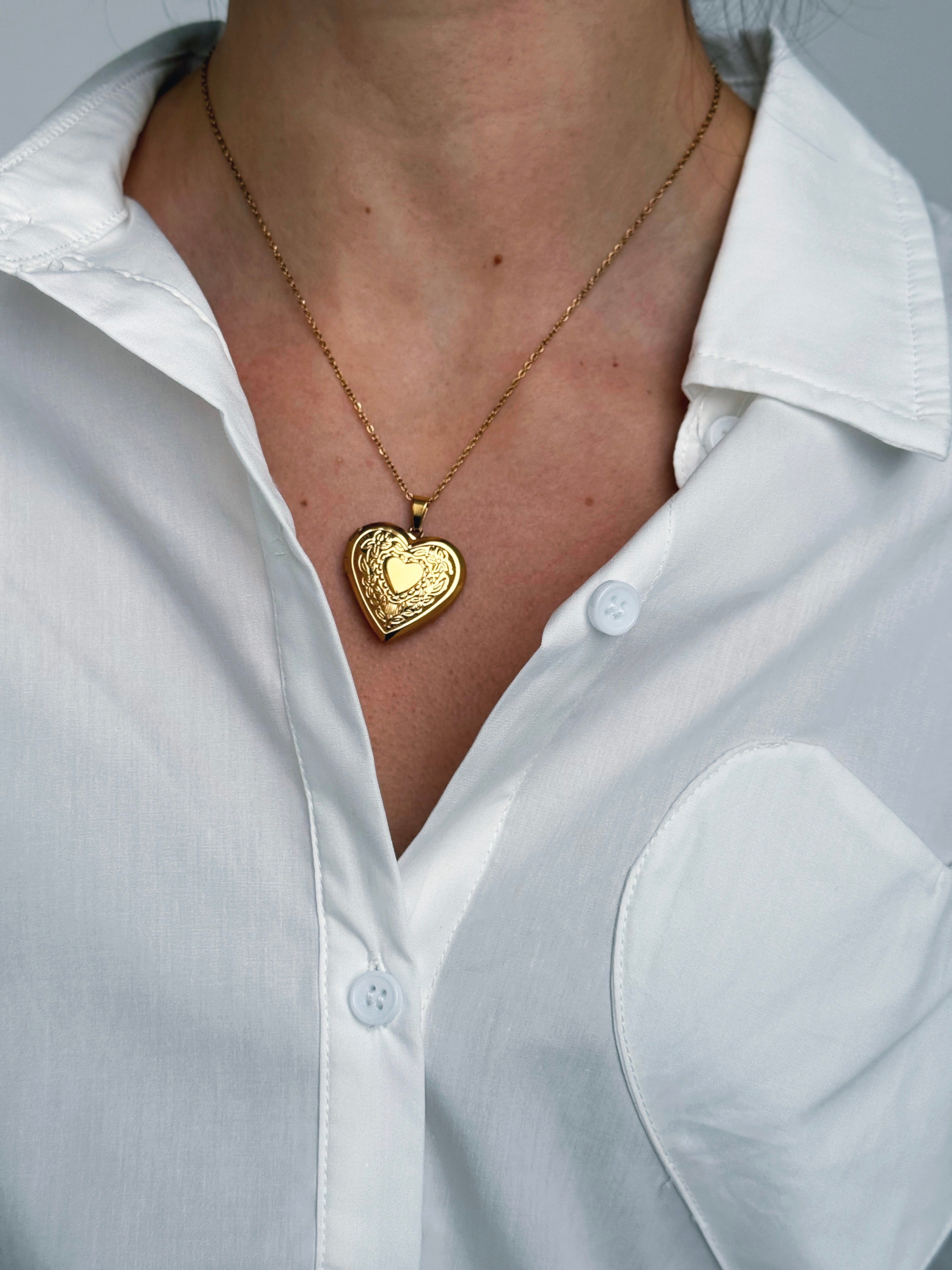 Amor Heart Locket Necklace - GOLD - willows clothing NECKLACE