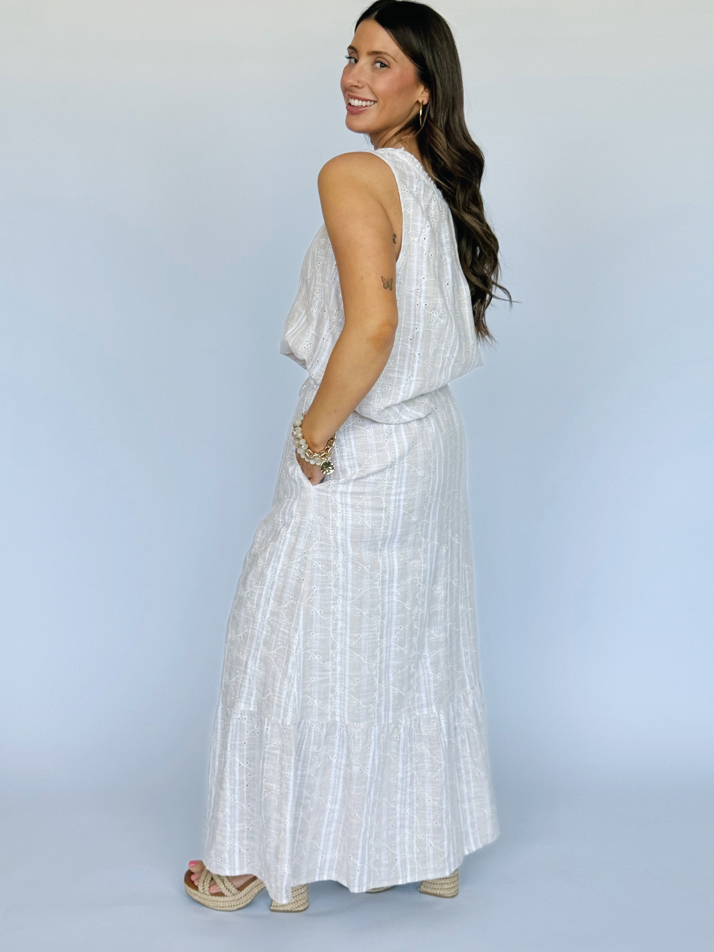 April Eyelet Skirt - TAUPE - willows clothing MIDI SKIRT