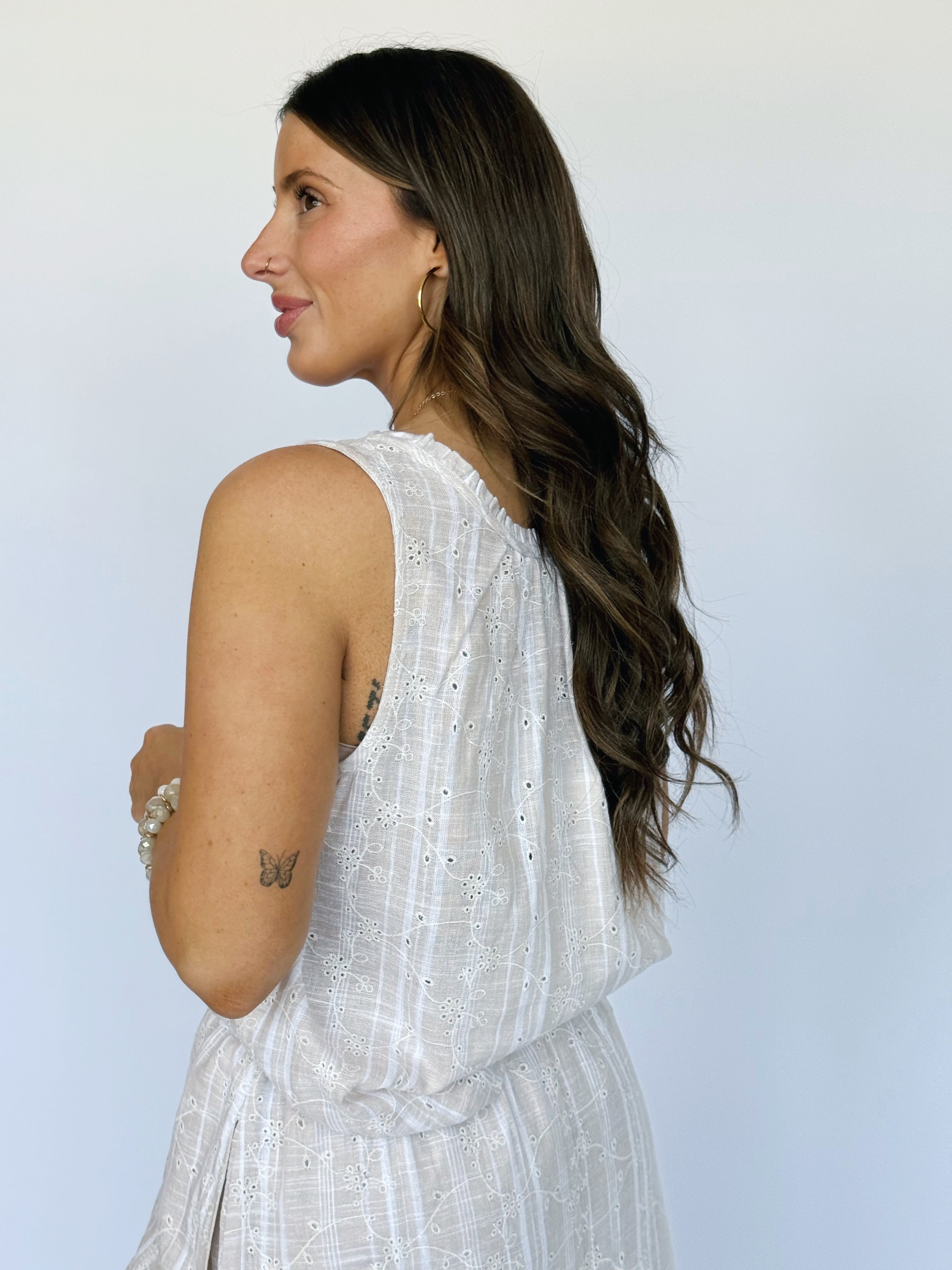 April Eyelet Top - TAUPE - willows clothing TANK