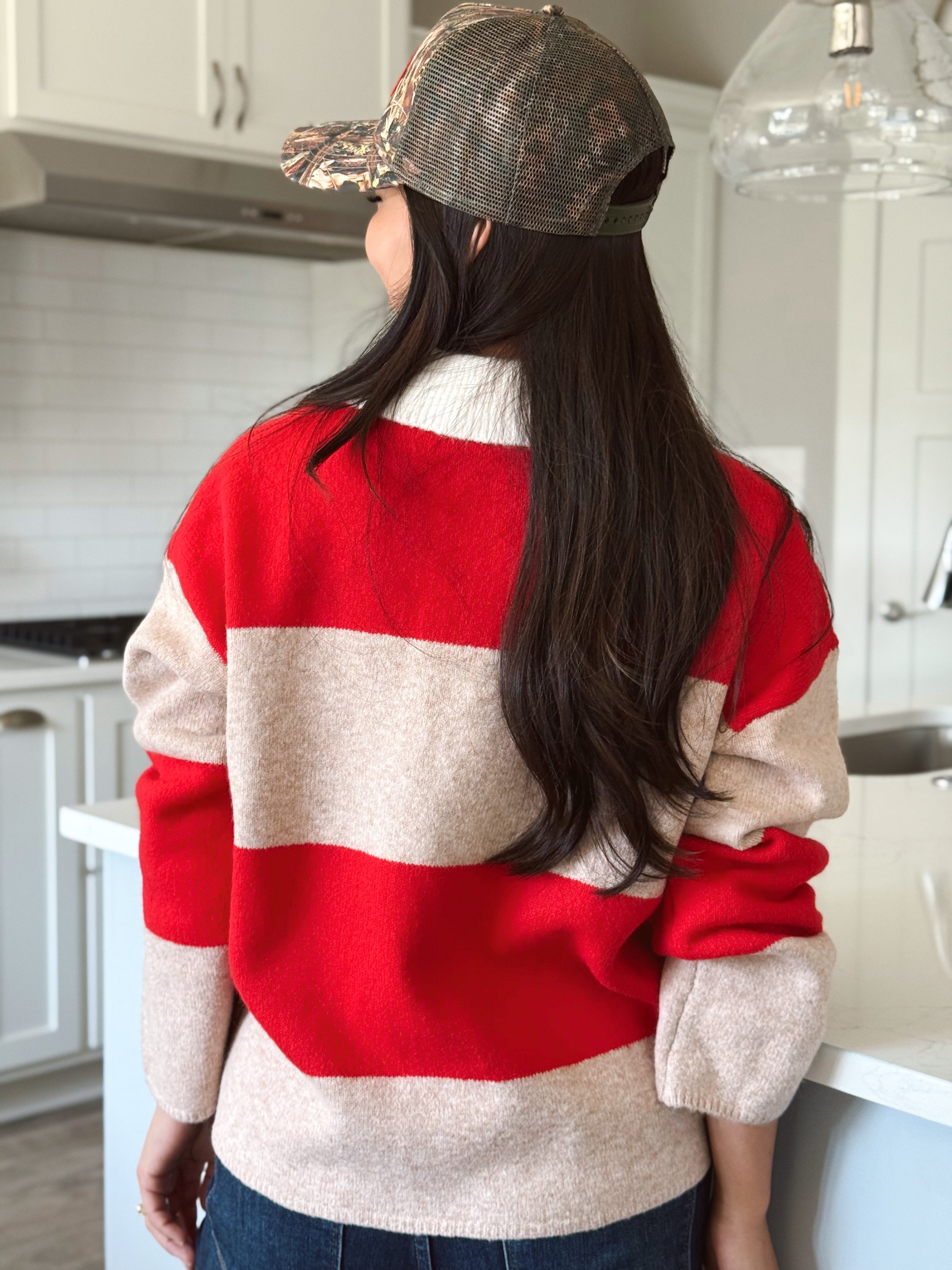 Archie Sweater - TAUPE/RED - willows clothing SWEATER