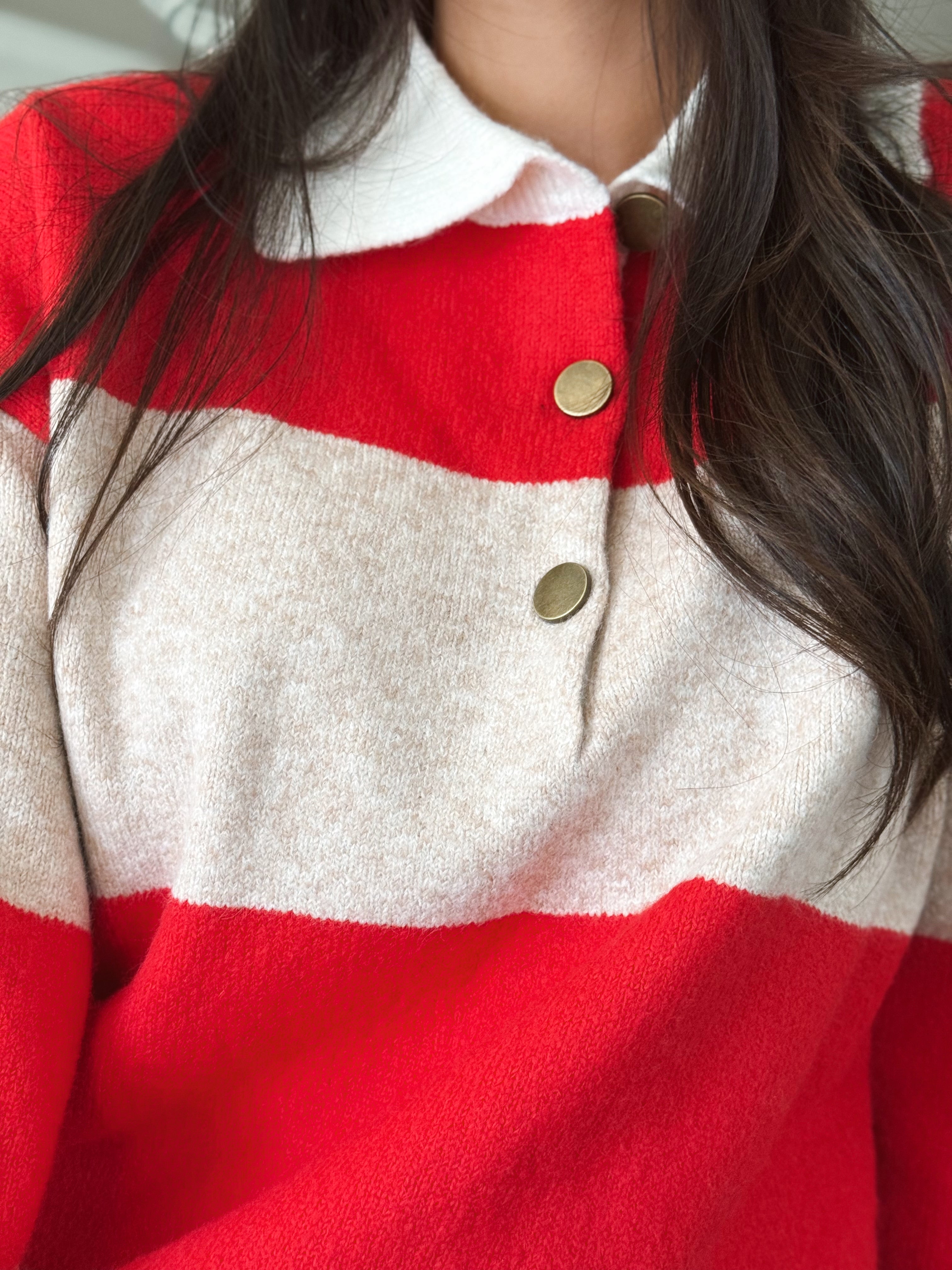 Archie Sweater - TAUPE/RED - willows clothing SWEATER