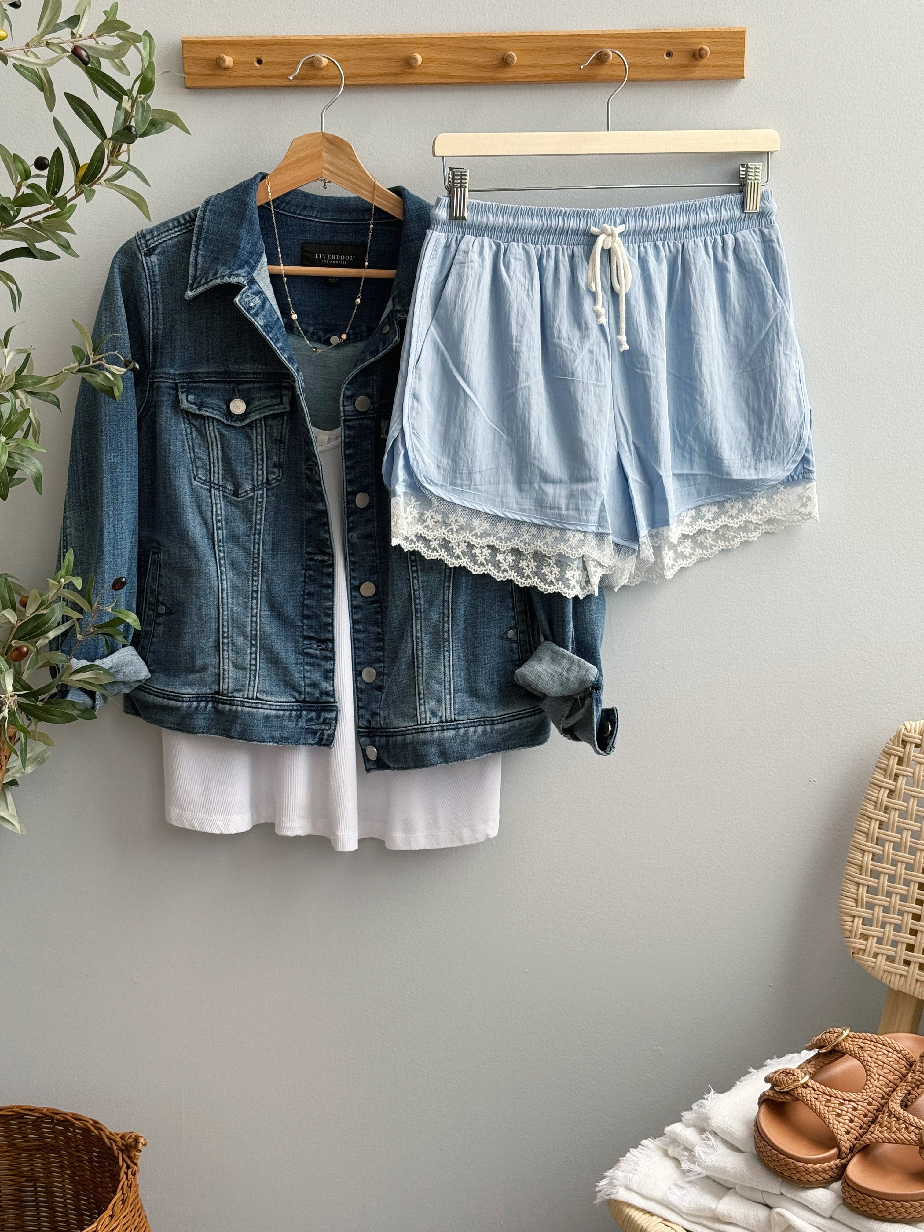 Arla Lace Shorts - LIGHT BLUE - willows clothing SHORTS
