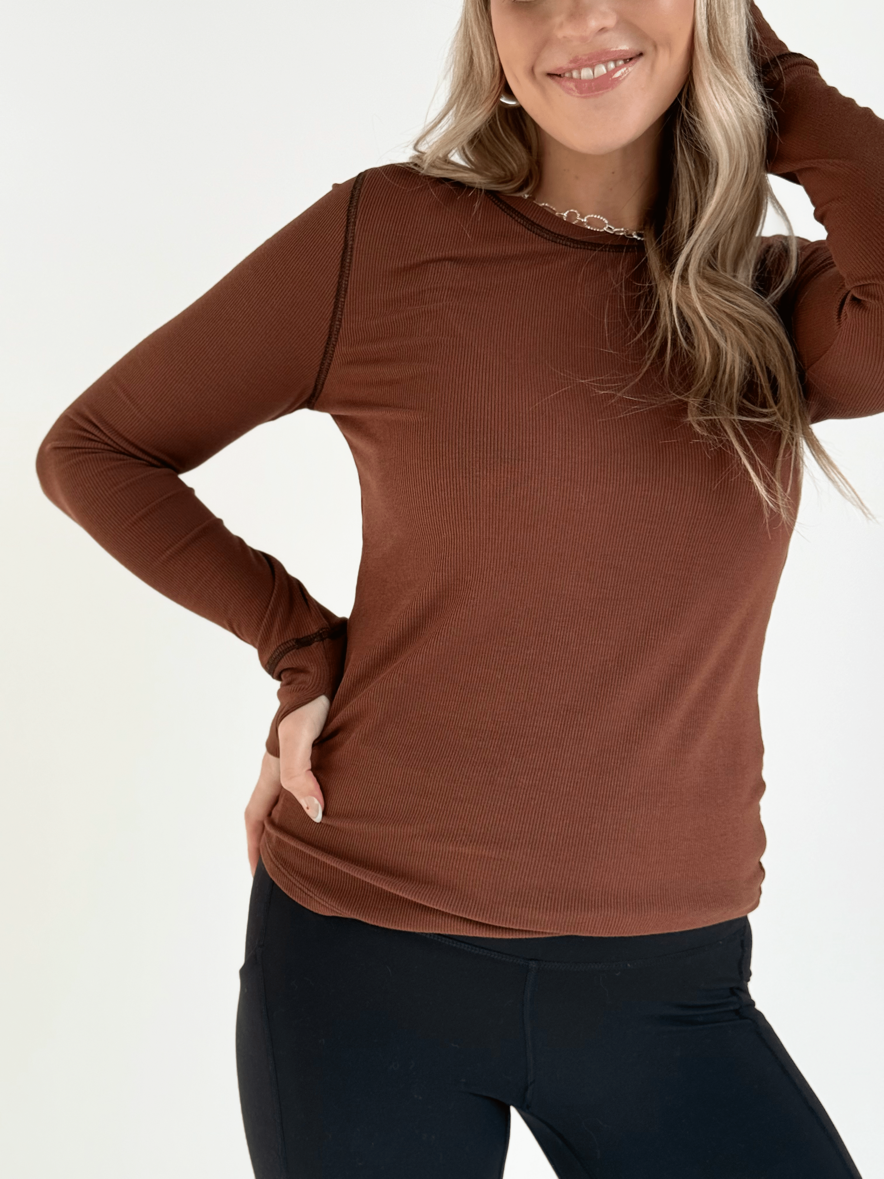 Asher Top - CHOCOLATE - willows clothing L/S SHIRT