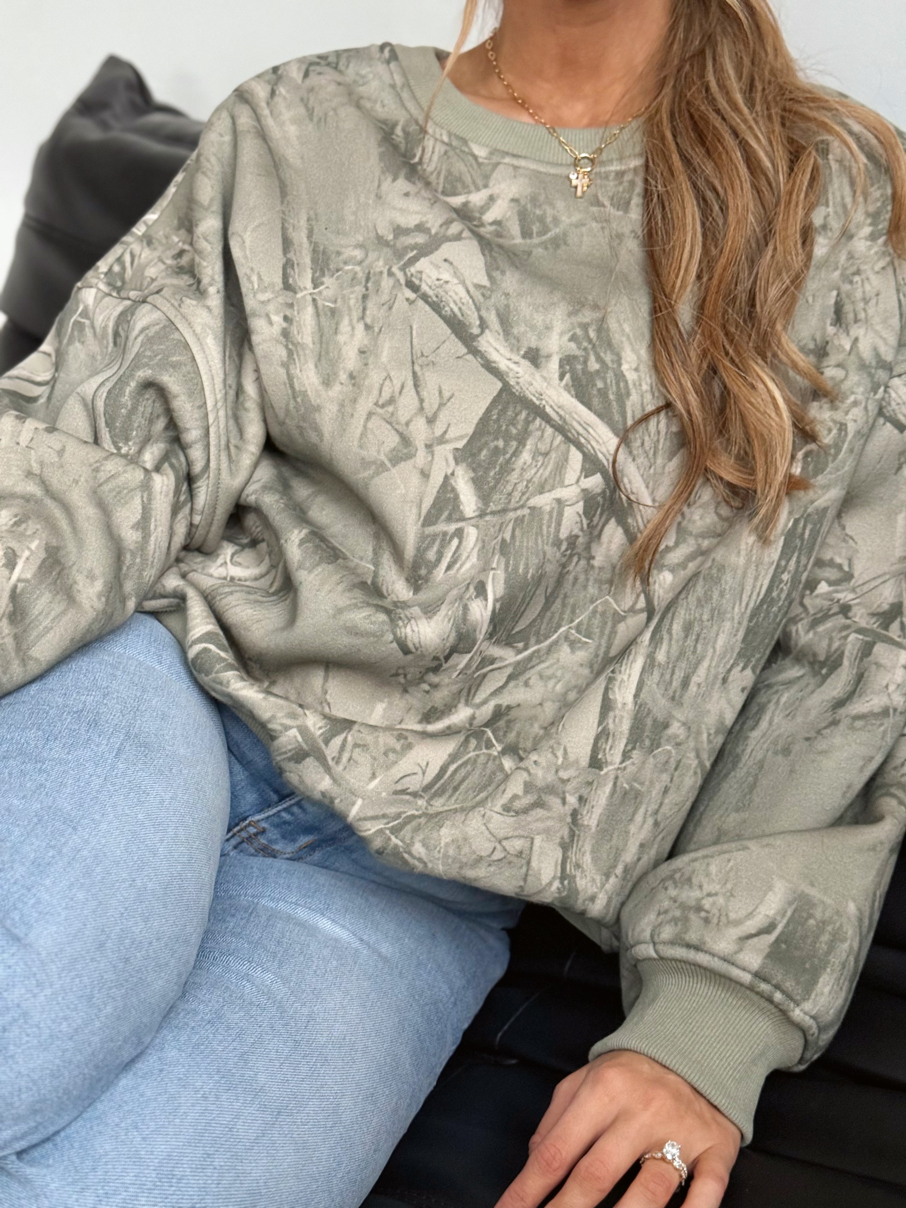 Ashland Camo Pullover - SAGE CAMO - willows clothing SWEATSHIRT