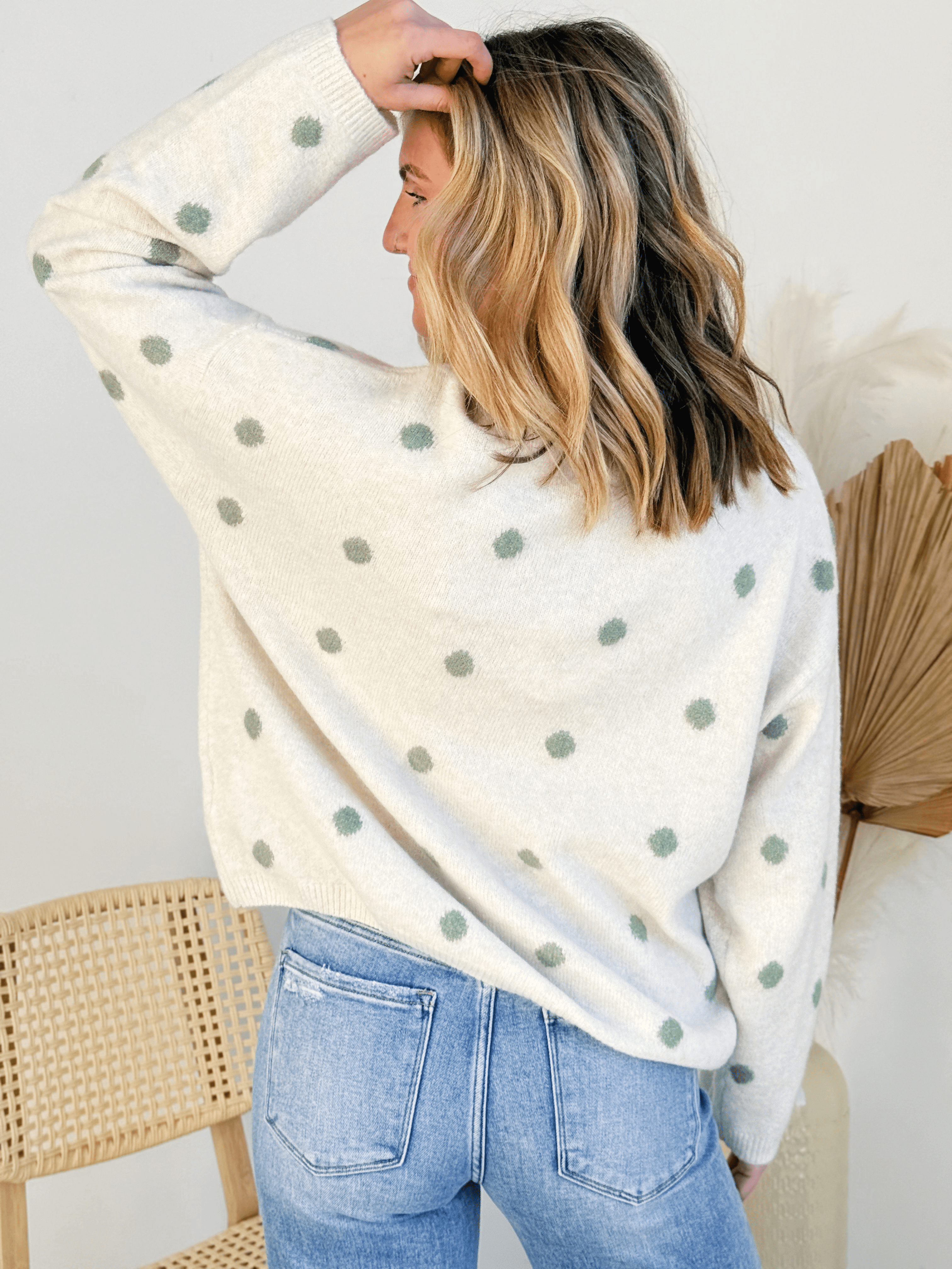 Ashley Polka Dot Cardigan - IVORY/SAGE - willows clothing Cardigan