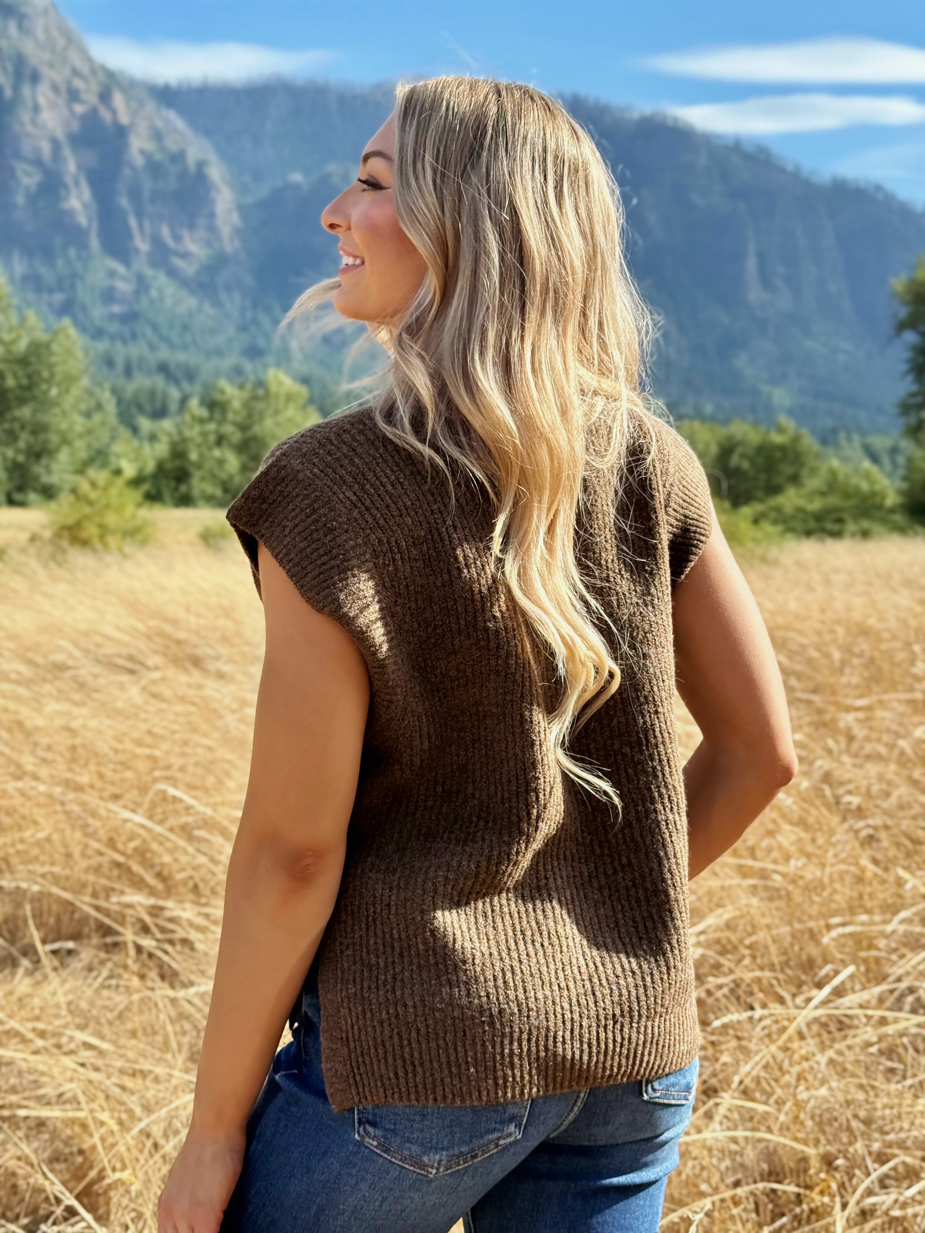 Augusta Sweater Vest - BROWN - willows clothing VEST