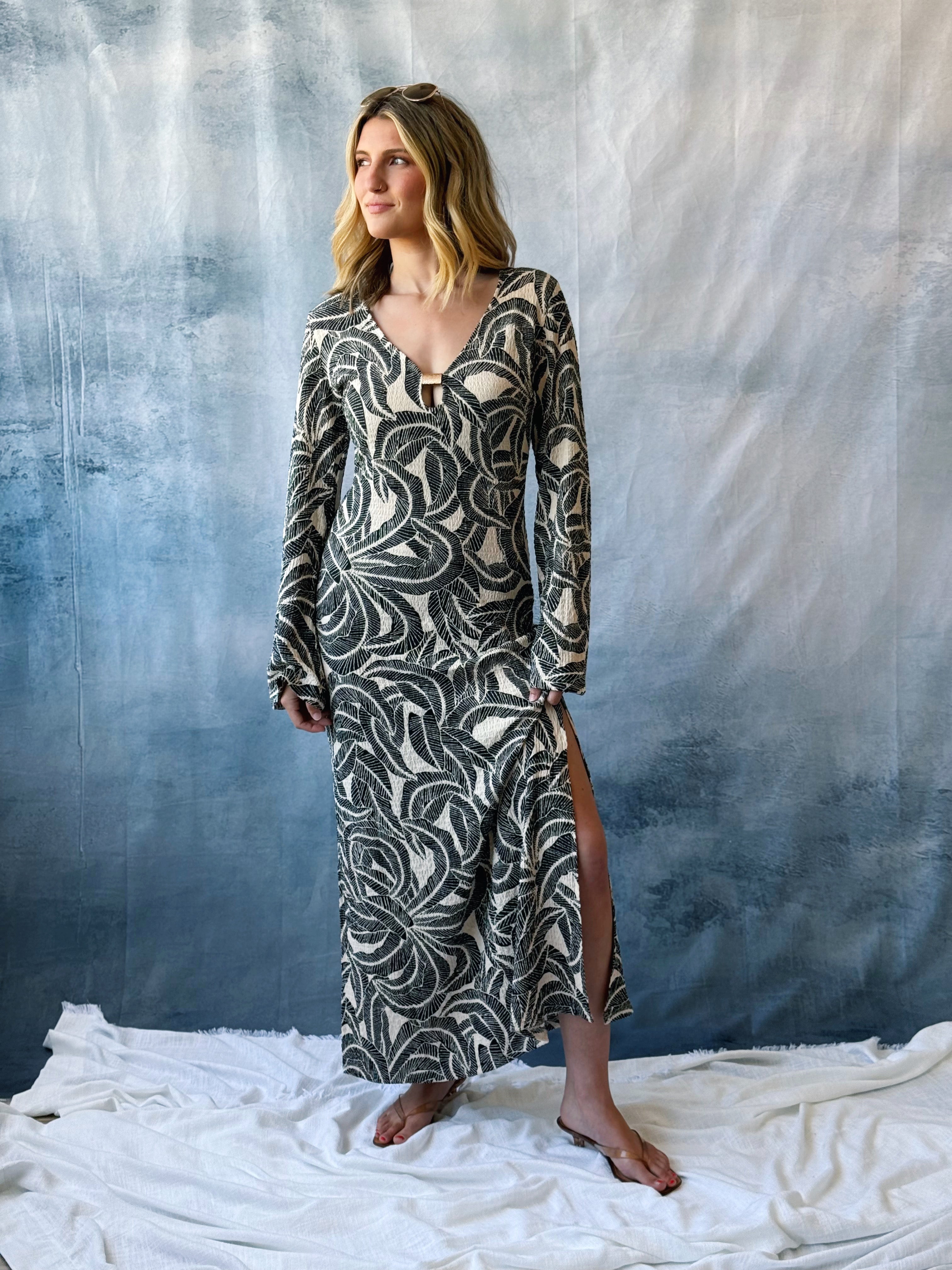 Avaya Dress - MIDNIGHT PALM - willows clothing Long Dress
