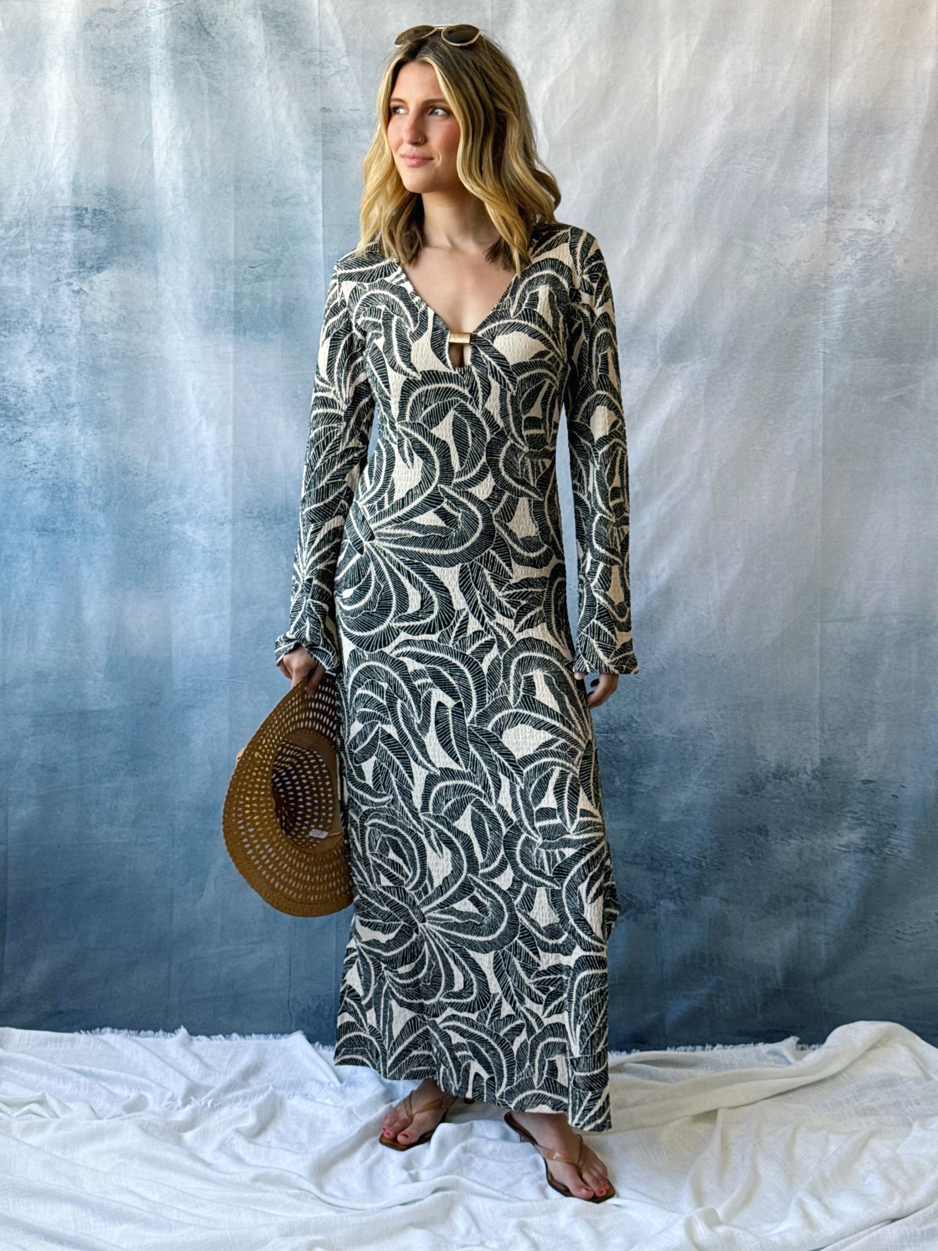 Avaya Dress - MIDNIGHT PALM - willows clothing Long Dress